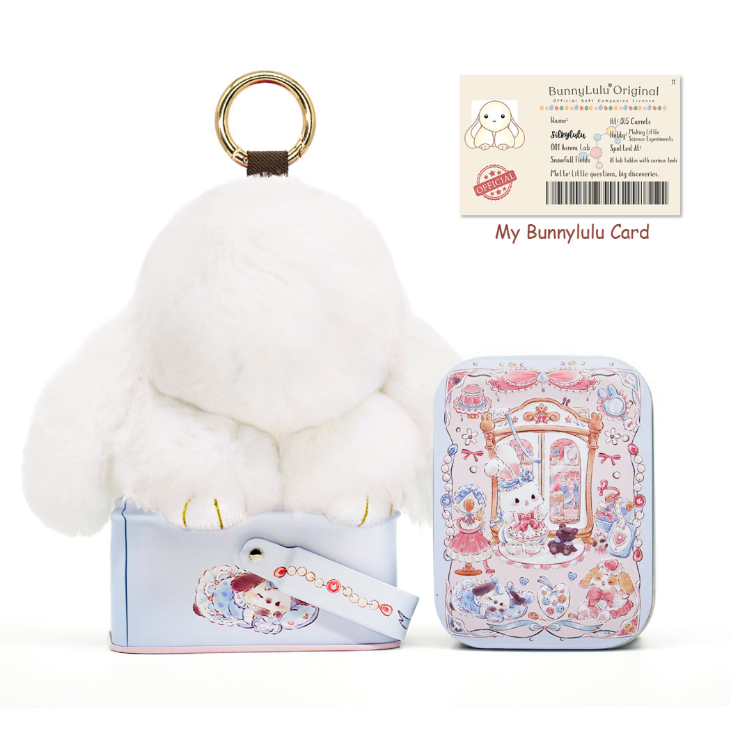 BunnyLulu Original Handmade Plush Bunny Keychain with Metal Tin Box, Gift Options for Birthday Easter