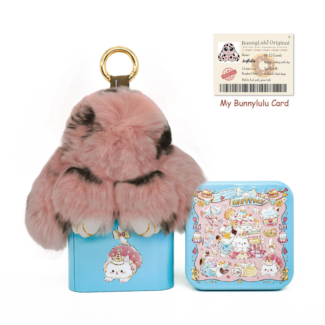 BunnyLulu Original Handmade Spotted Mini-Bunny Keychain with Collector's Tin
