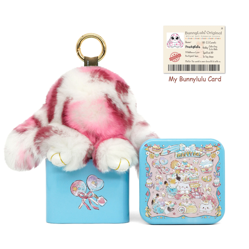BunnyLulu Original Handmade Spotted Mini-Bunny Keychain with Collector's Tin
