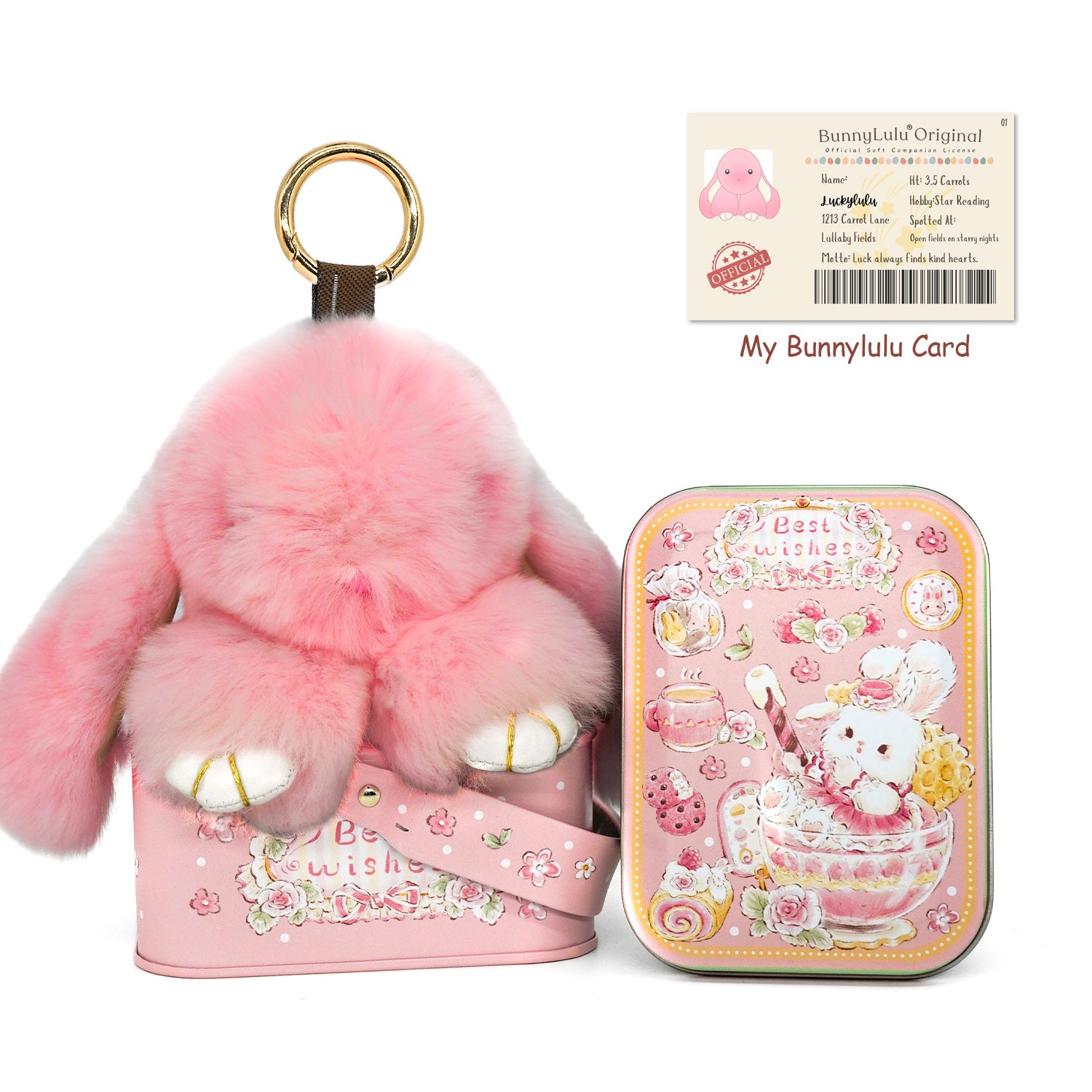BunnyLulu Original Handmade Plush Bunny Keychain with Metal Tin Box, Gift Options for Birthday Easter