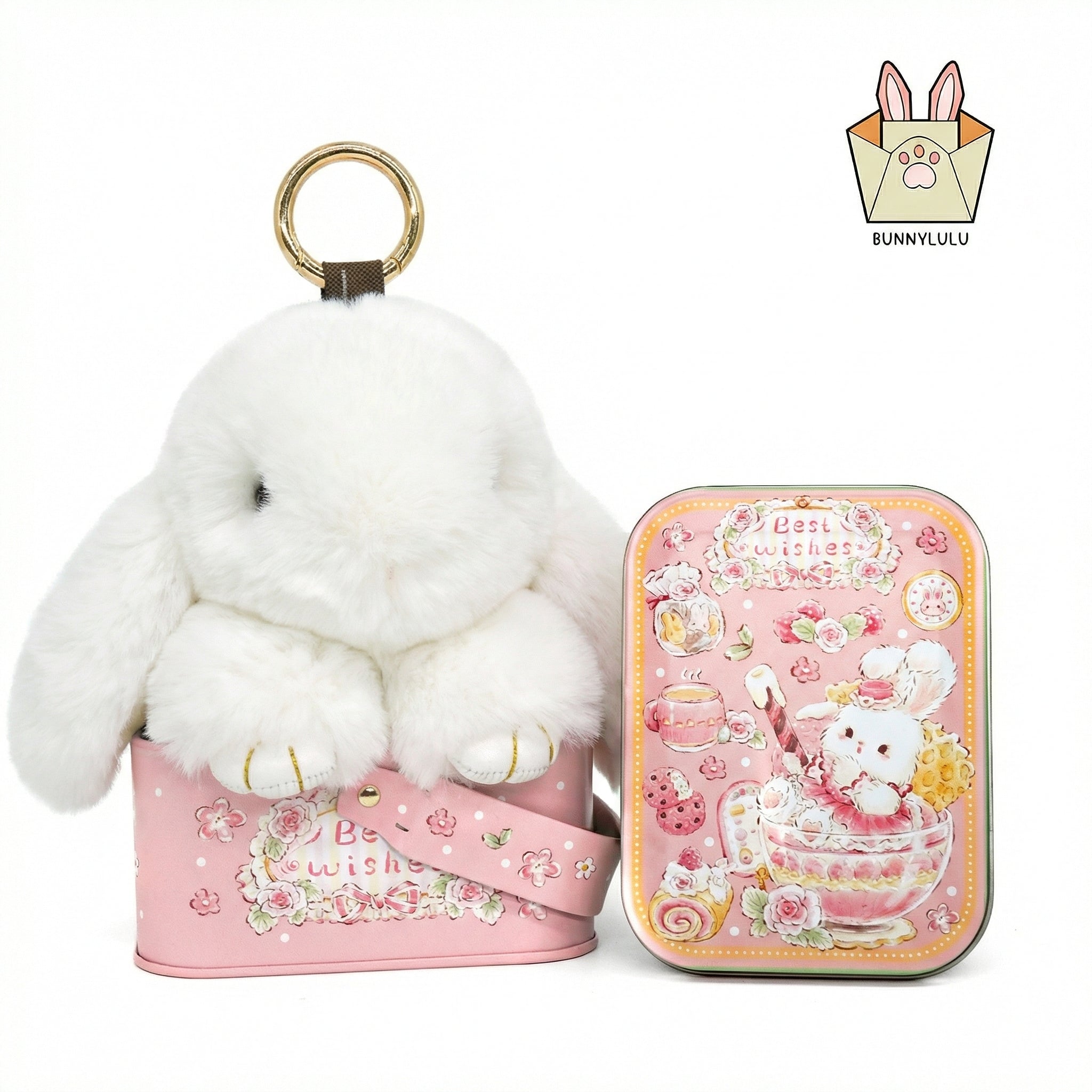 BunnyLulu Original Handmade Plush Bunny Keychain with Metal Tin Box, Gift Options for Birthday Easter