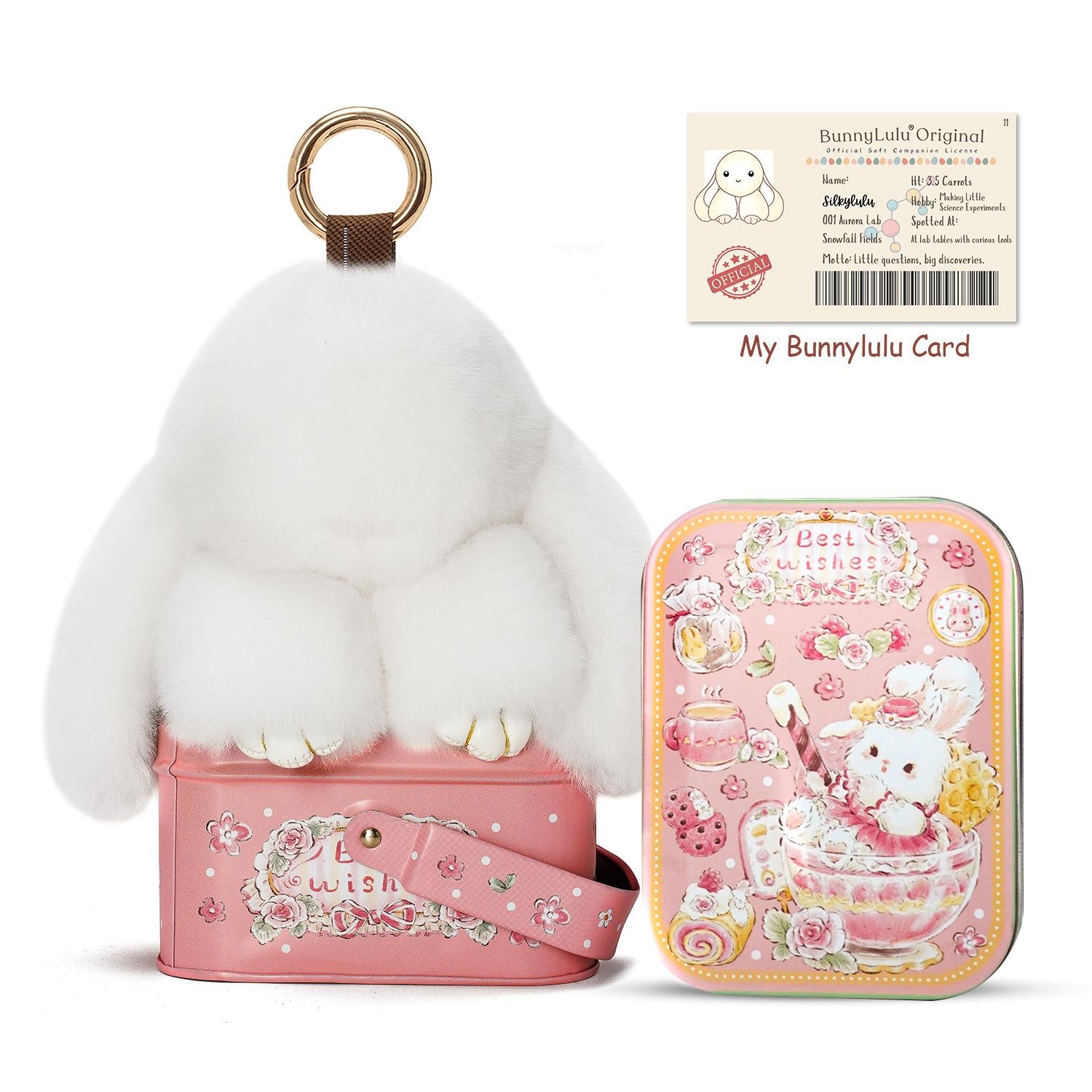 BunnyLulu Original Handmade Plush Bunny Keychain with Metal Tin Box, Gift Options for Birthday Easter