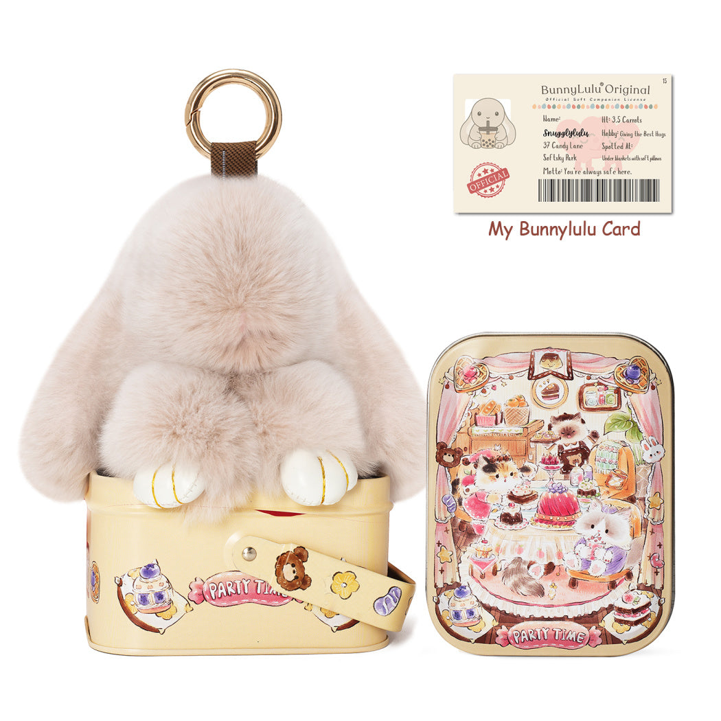 BunnyLulu Original Handmade Plush Bunny Keychain with Metal Tin Box, Gift Options for Birthday Easter