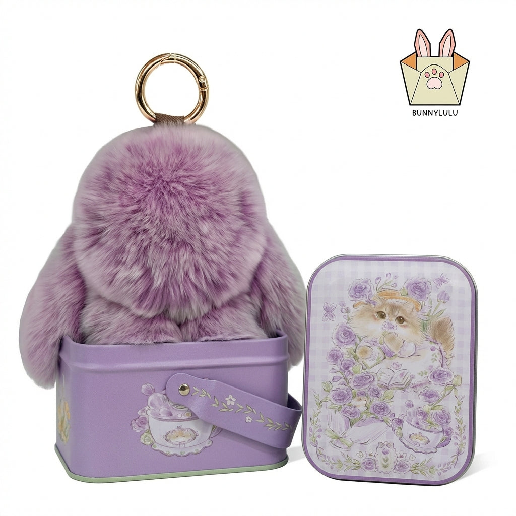 BunnyLulu Original Handmade Plush Bunny Keychain with Metal Tin Box, Gift Options for Birthday Easter