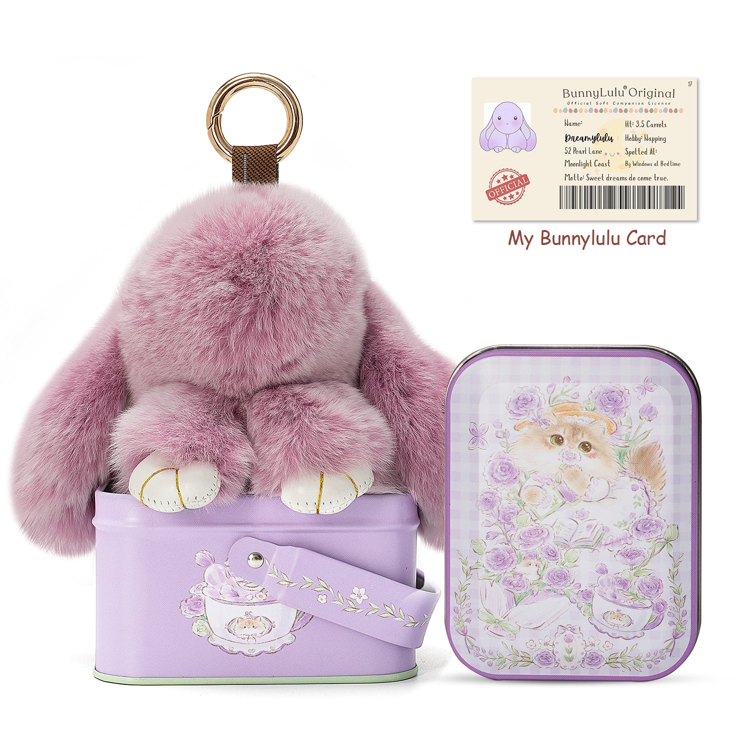 BunnyLulu Original Handmade Plush Bunny Keychain with Metal Tin Box, Gift Options for Birthday Easter