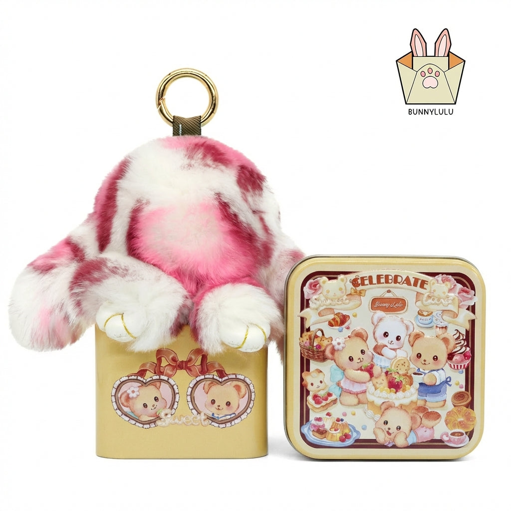 BunnyLulu Original Handmade Spotted Mini-Bunny Keychain with Gift Box Birthday Easter Gift Idea