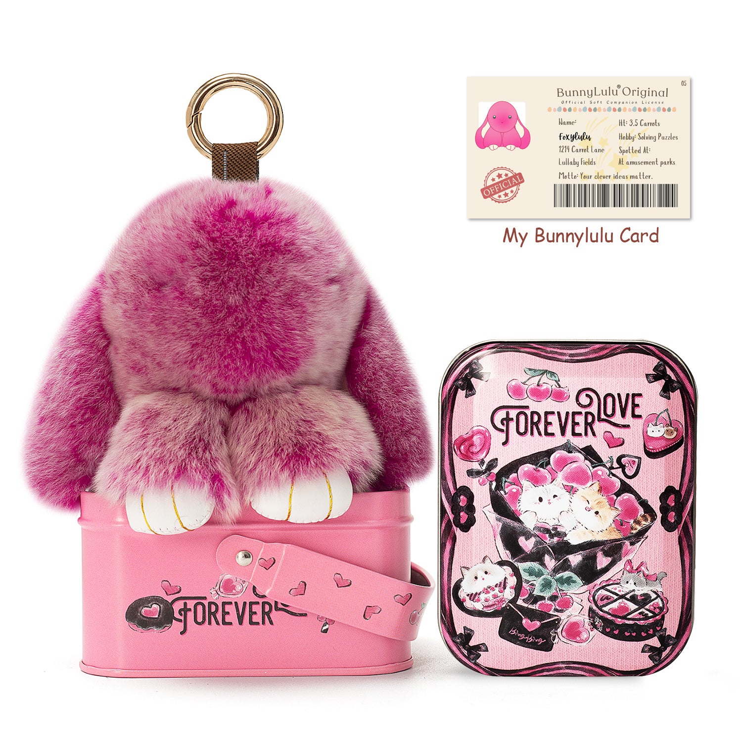 BunnyLulu Original Handmade Plush Bunny Keychain with Metal Tin Box, Gift Options for Birthday Easter