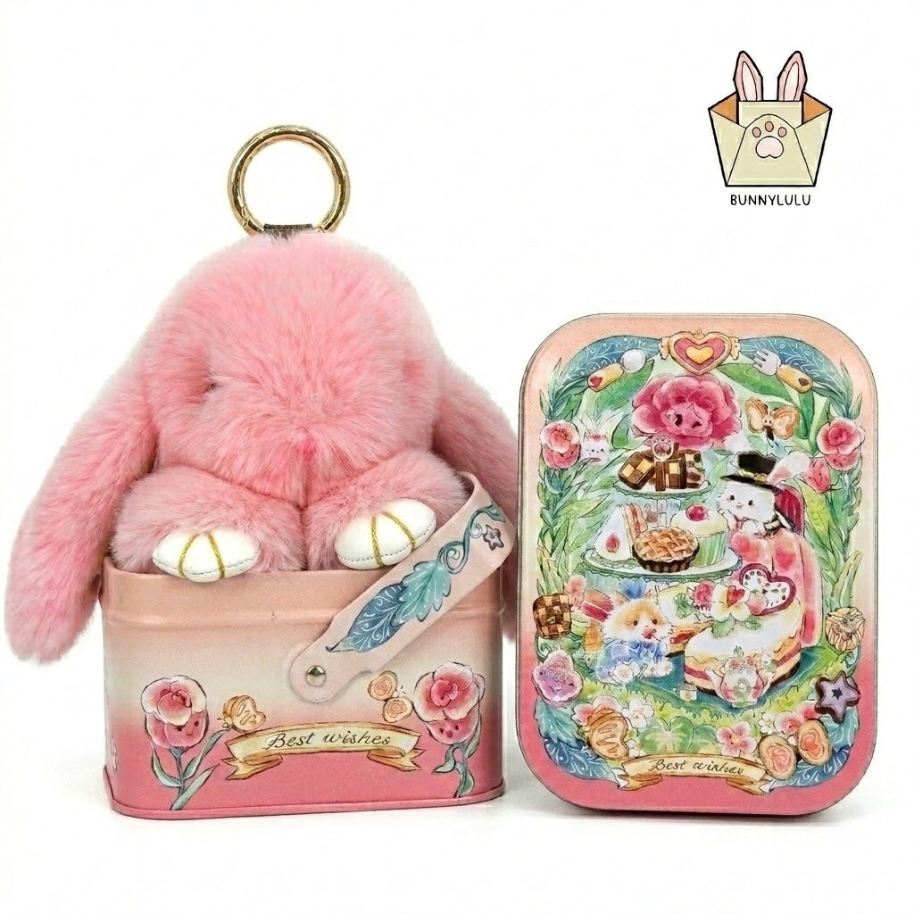 BunnyLulu Original Handmade Plush Bunny Keychain with Metal Tin Box, Gift Options for Birthday Easter