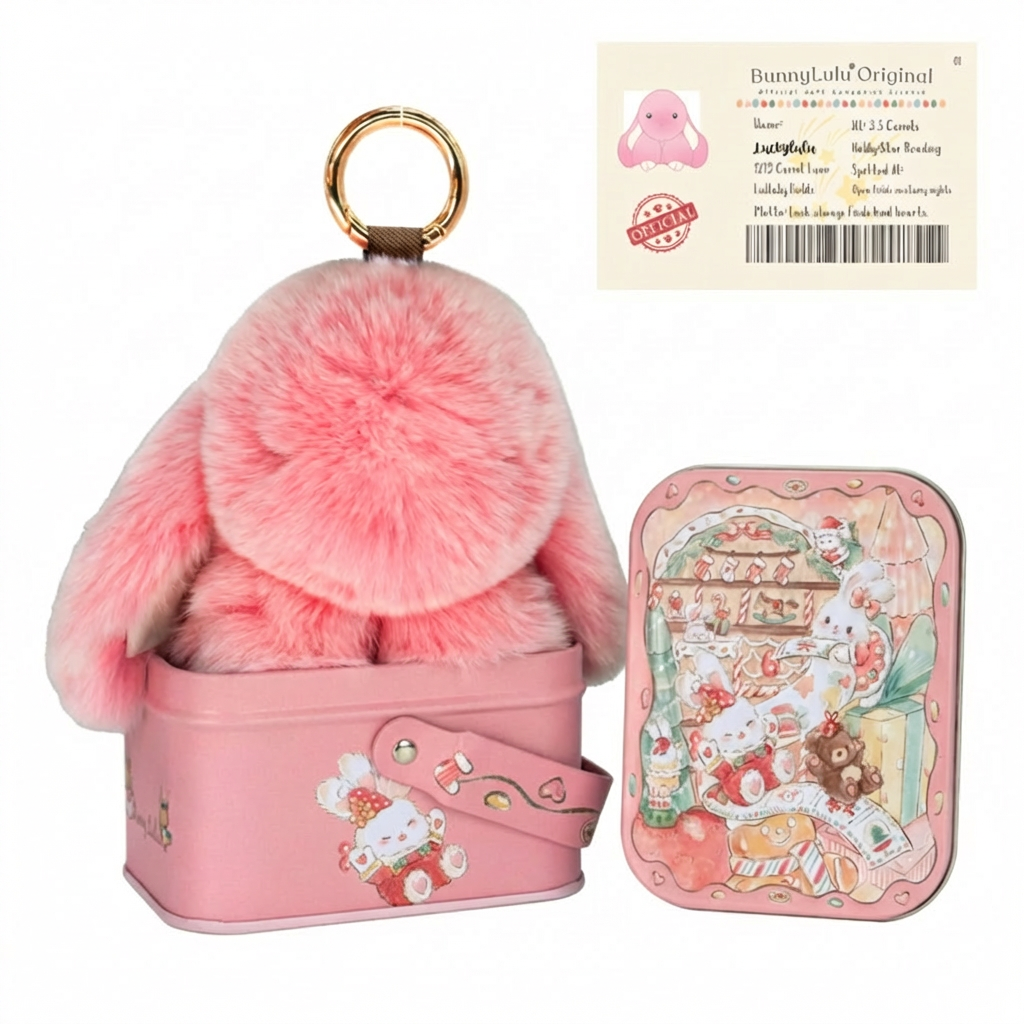 BunnyLulu Original Handmade Plush Bunny Keychain with Metal Tin Box, Gift Options for Birthday Easter