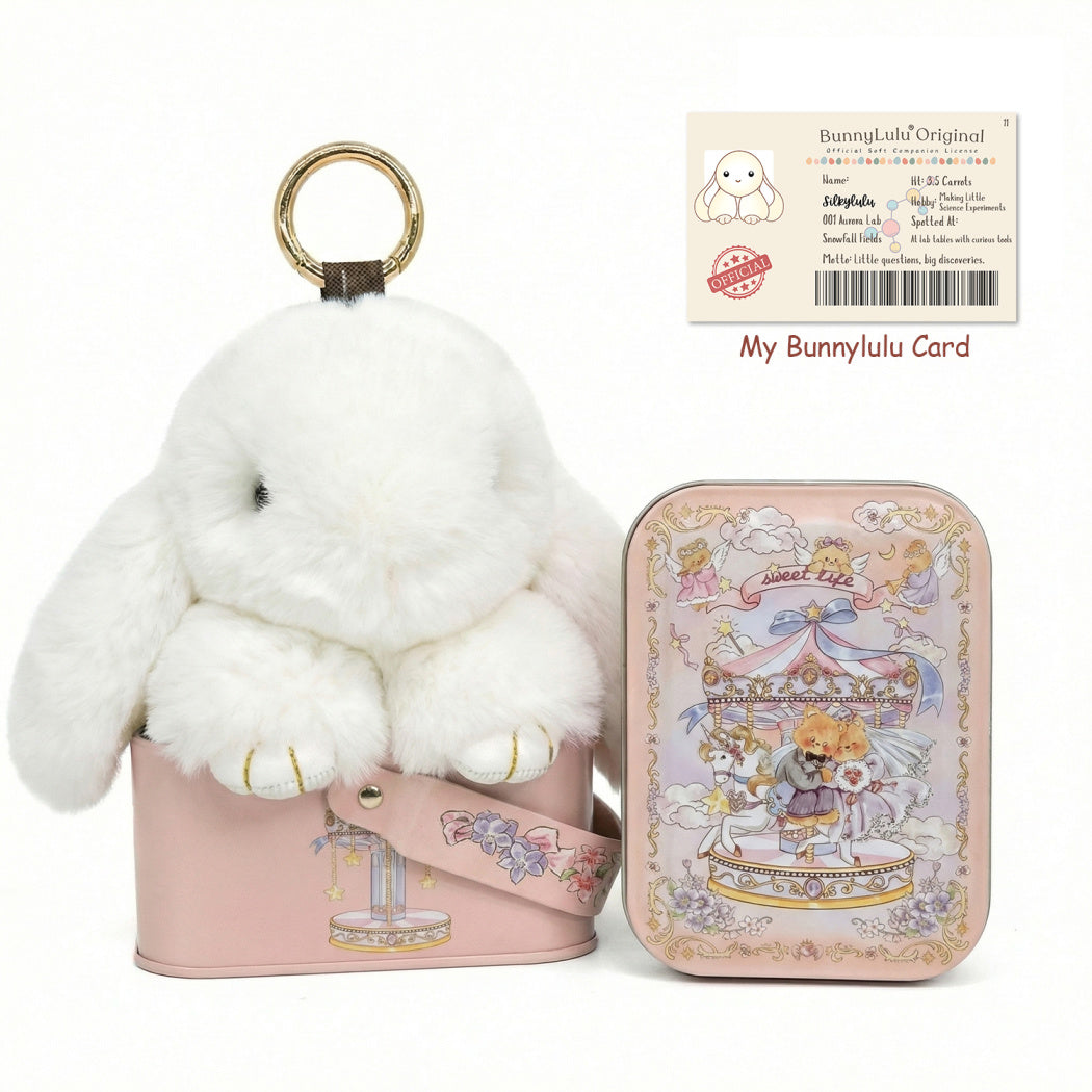 BunnyLulu Original Handmade Plush Bunny Keychain with Metal Tin Box, Gift Options for Birthday Easter