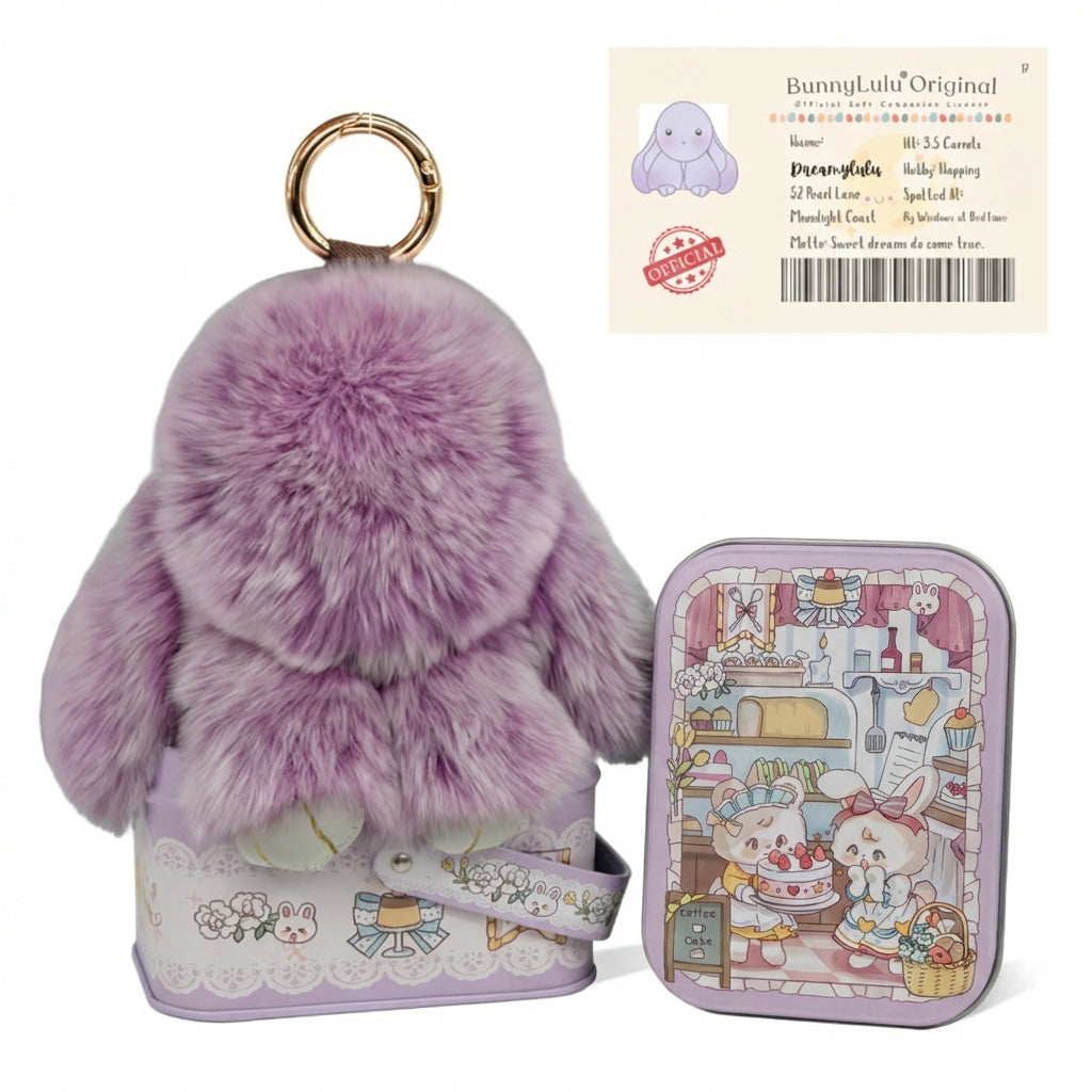 BunnyLulu Original Handmade Plush Bunny Keychain with Metal Tin Box, Gift Options for Birthday Easter