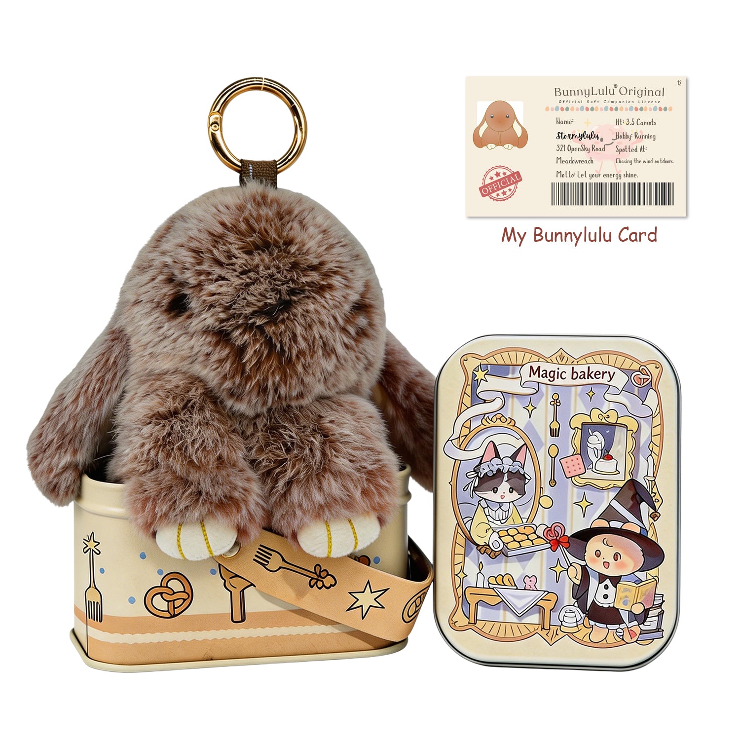 BunnyLulu Original Handmade Plush Bunny Keychain with Metal Tin Box, Gift Options for Birthday Easter