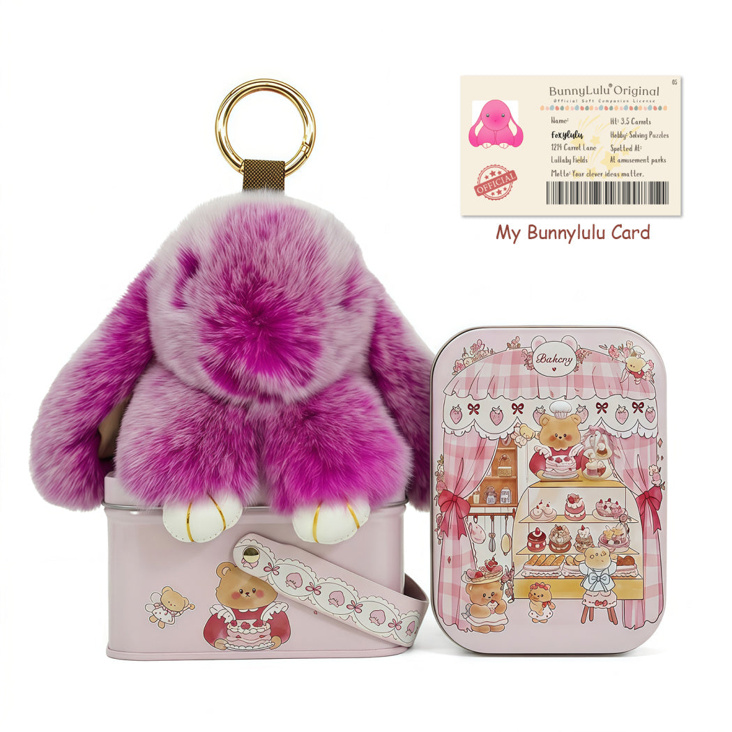 BunnyLulu Original Handmade Plush Bunny Keychain with Metal Tin Box, Gift Options for Birthday Easter