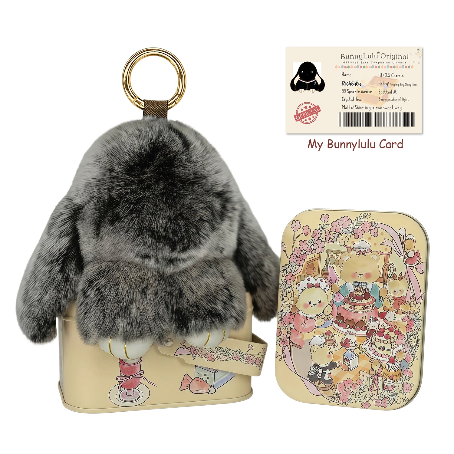 BunnyLulu Original Handmade Plush Bunny Keychain with Metal Tin Box, Gift Options for Birthday Easter