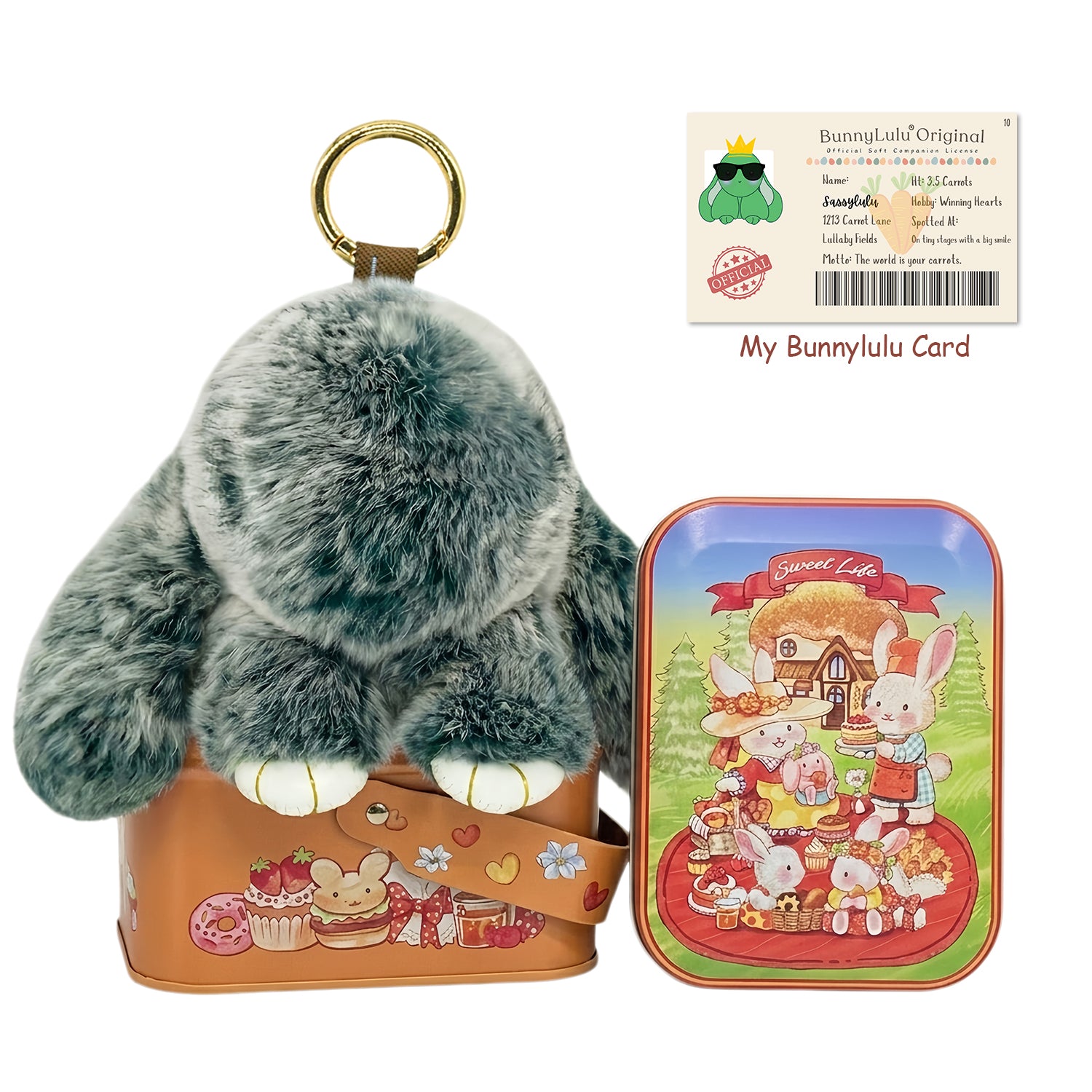 BunnyLulu Original Handmade Plush Bunny Keychain with Metal Tin Box, Gift Options for Birthday Easter