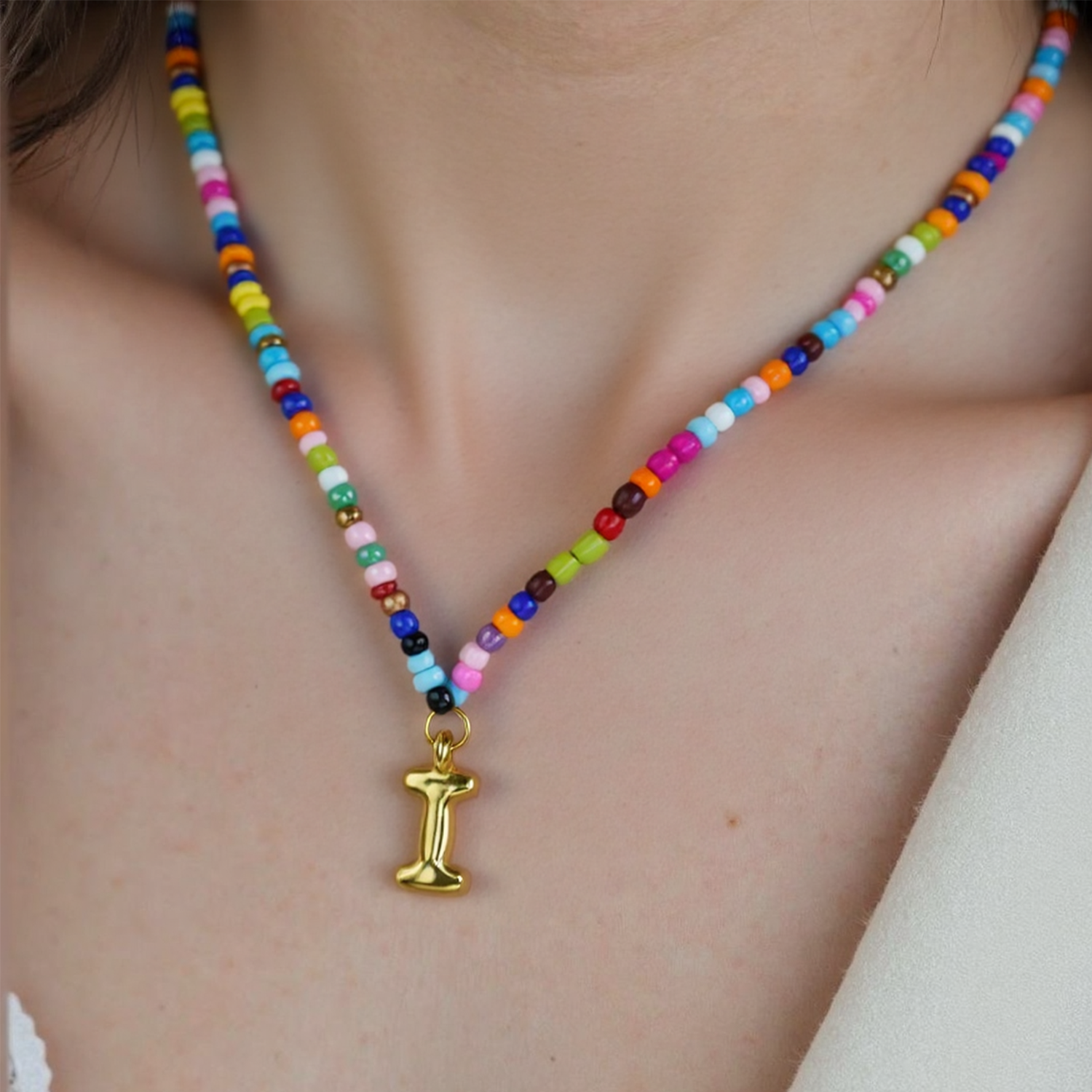 Handmade Boho A-Z Letter Necklace – Colorful Beads, Beach Style