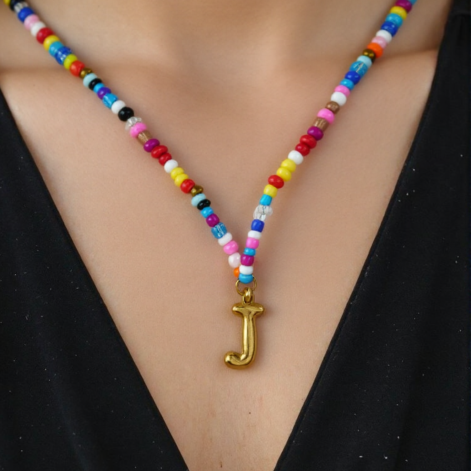 Handmade Boho A-Z Letter Necklace – Colorful Beads, Beach Style