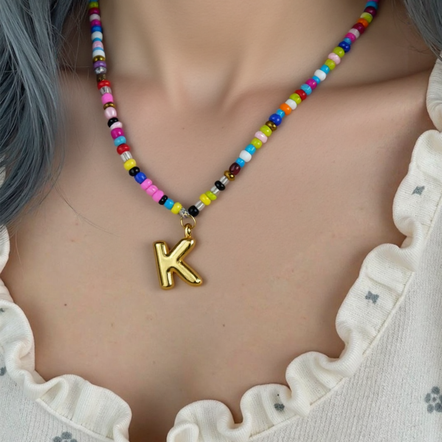 Handmade Boho A-Z Letter Necklace – Colorful Beads, Beach Style