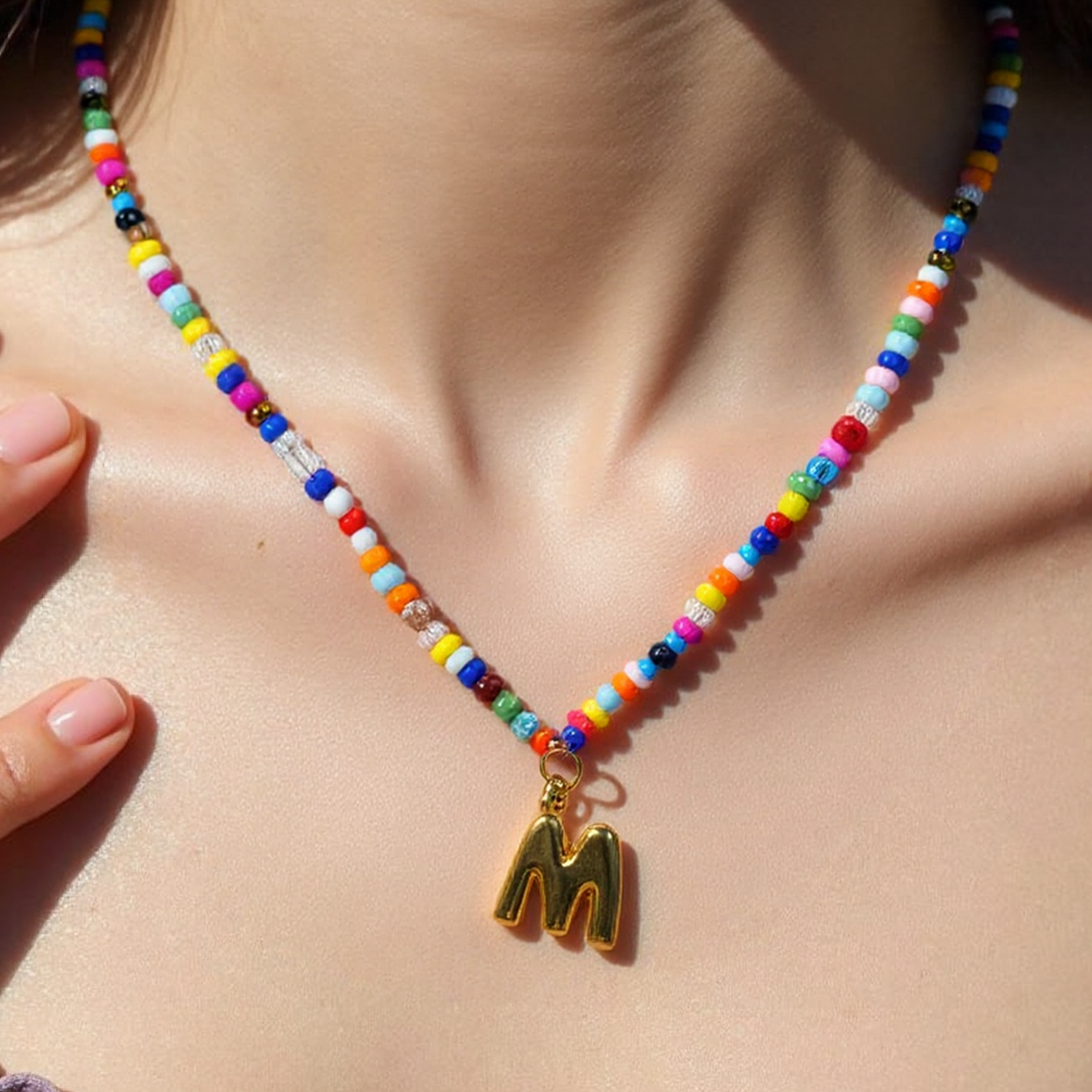 Handmade Boho A-Z Letter Necklace – Colorful Beads, Beach Style