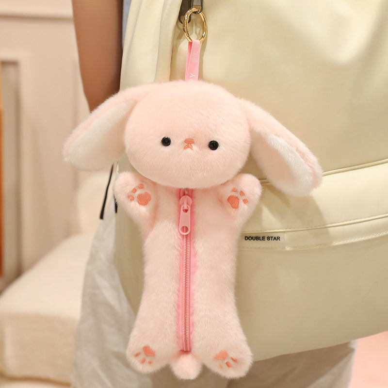 Bunnylulu Original Fluffy Cute Animal Plush Zipper Pouch – Pencil Case & Bag Charm Keychain