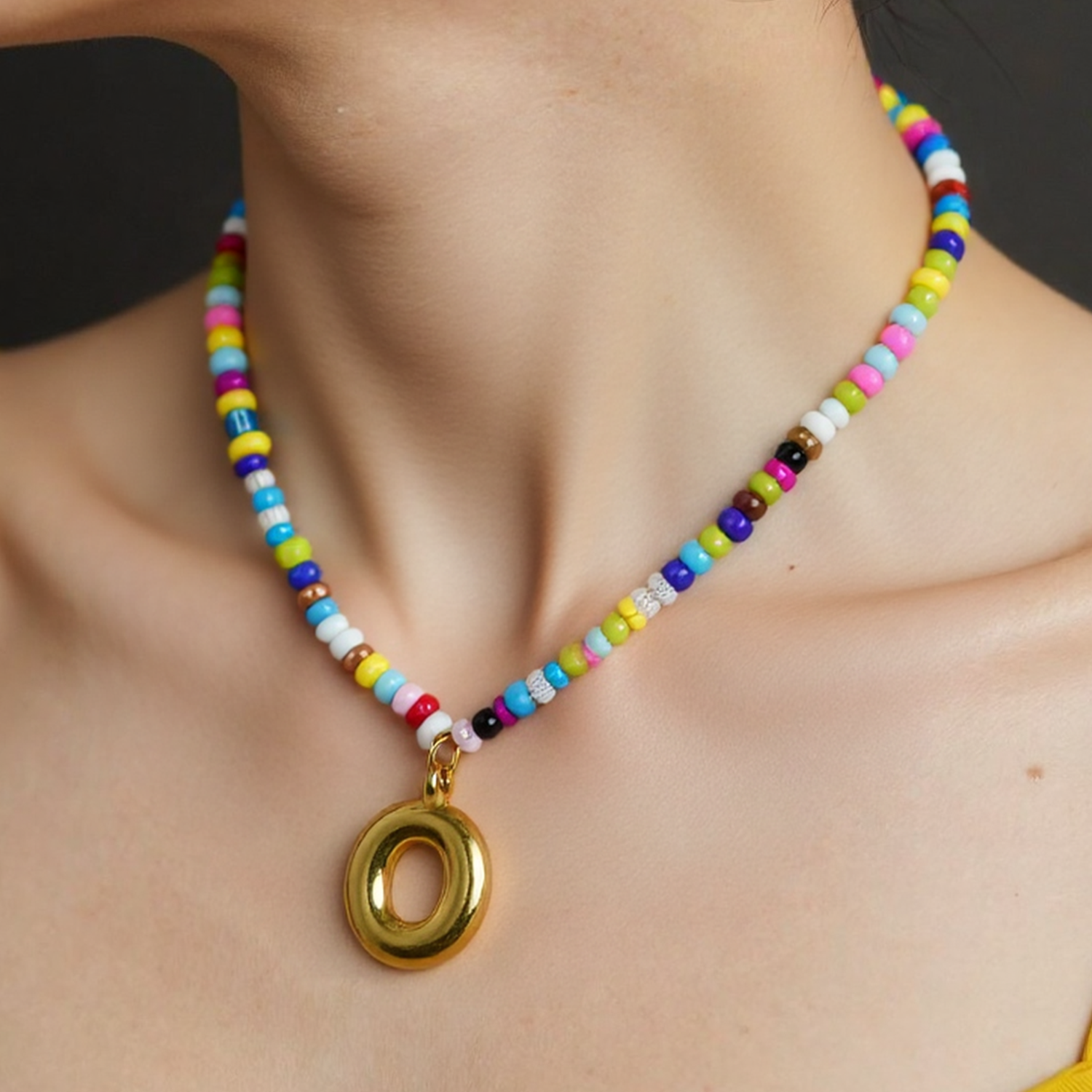 Handmade Boho A-Z Letter Necklace – Colorful Beads, Beach Style