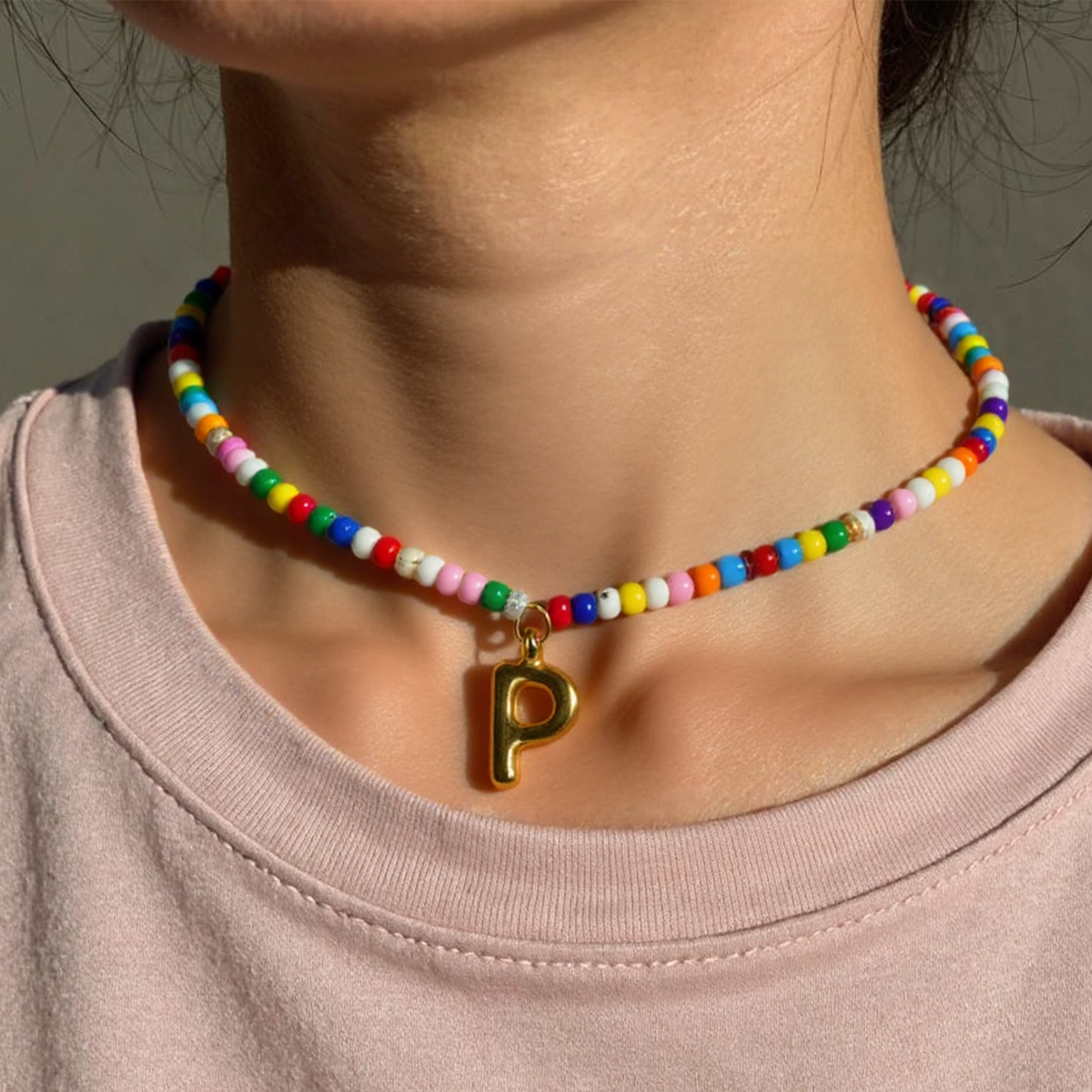 Handmade Boho A-Z Letter Necklace – Colorful Beads, Beach Style