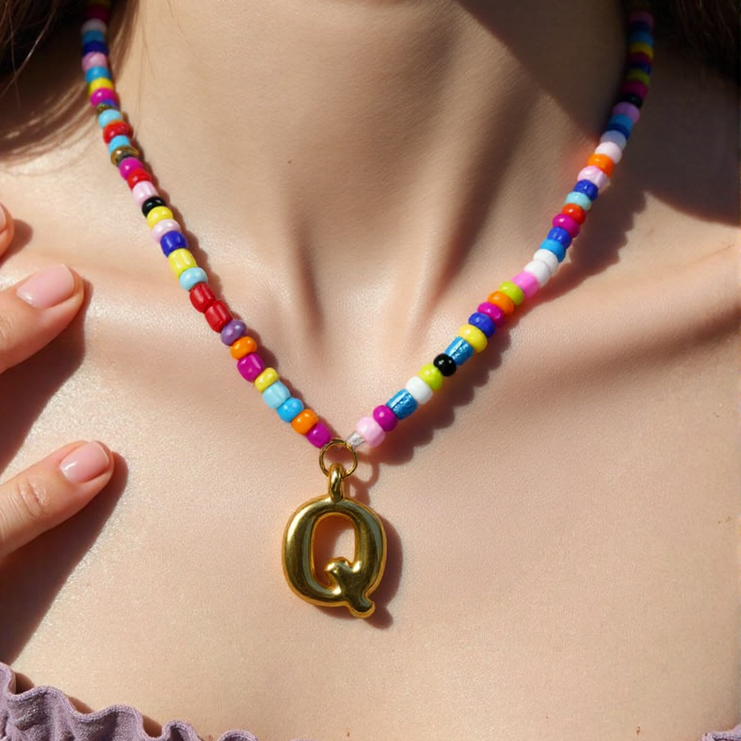 Handmade Boho A-Z Letter Necklace – Colorful Beads, Beach Style