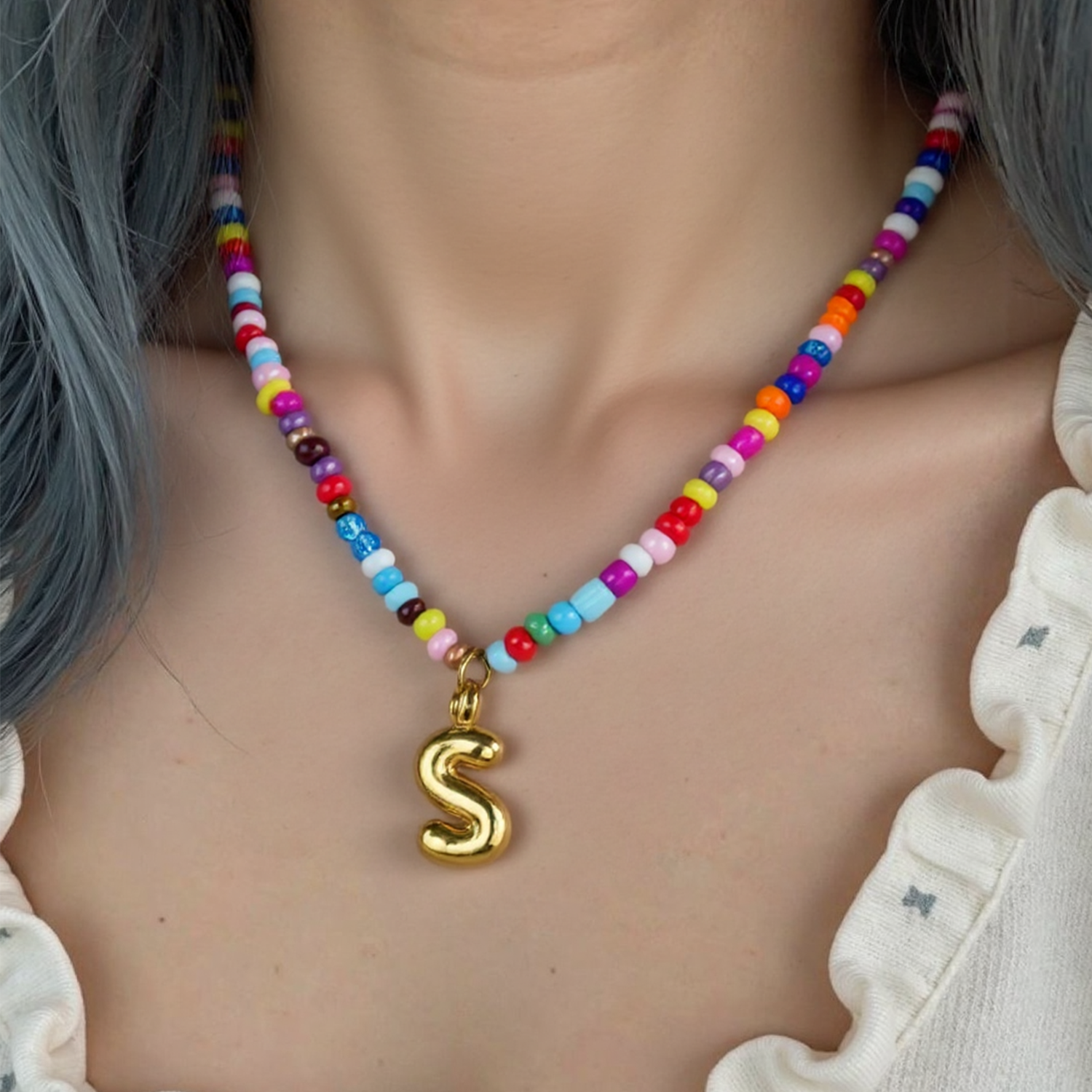 Handmade Boho A-Z Letter Necklace – Colorful Beads, Beach Style