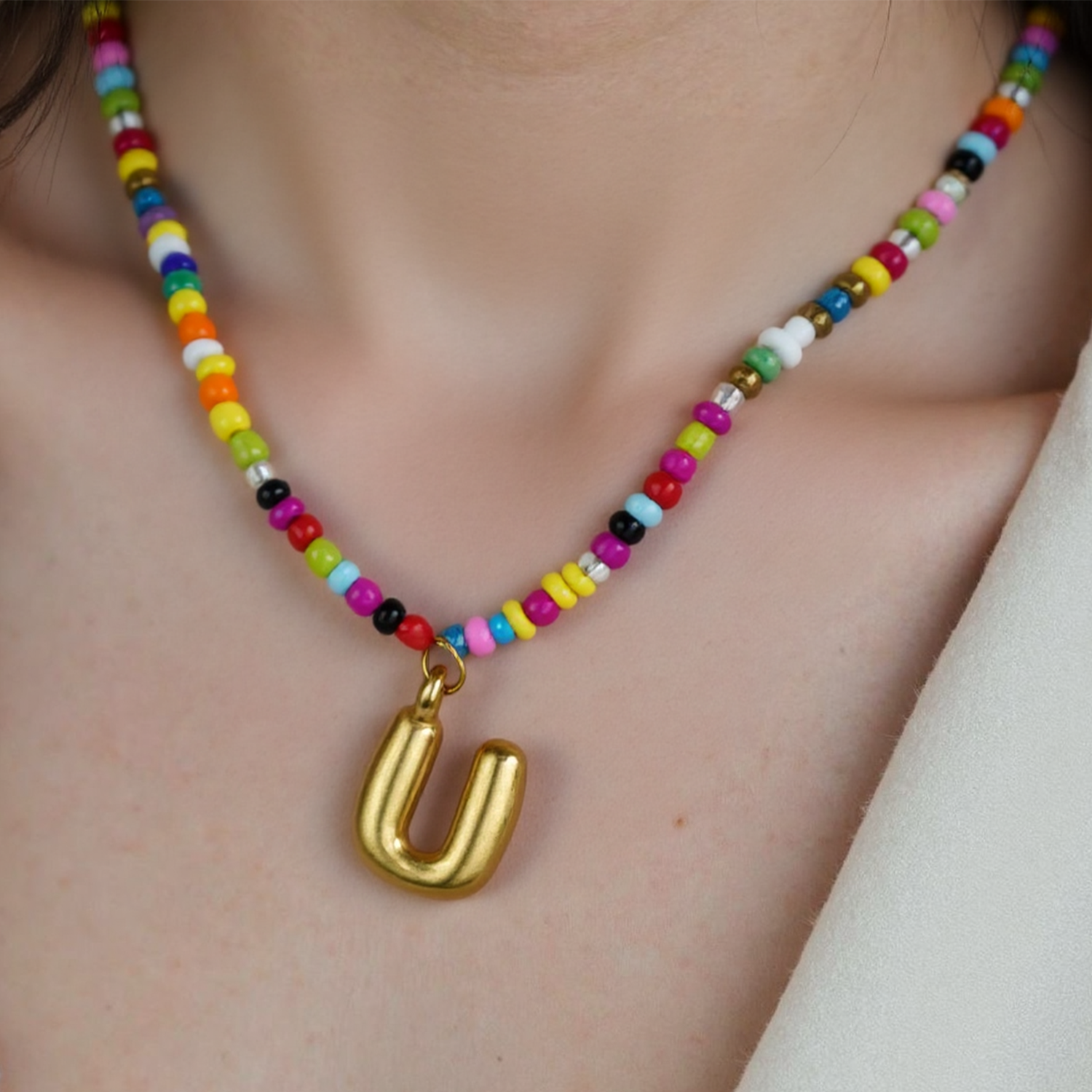 Handmade Boho A-Z Letter Necklace – Colorful Beads, Beach Style