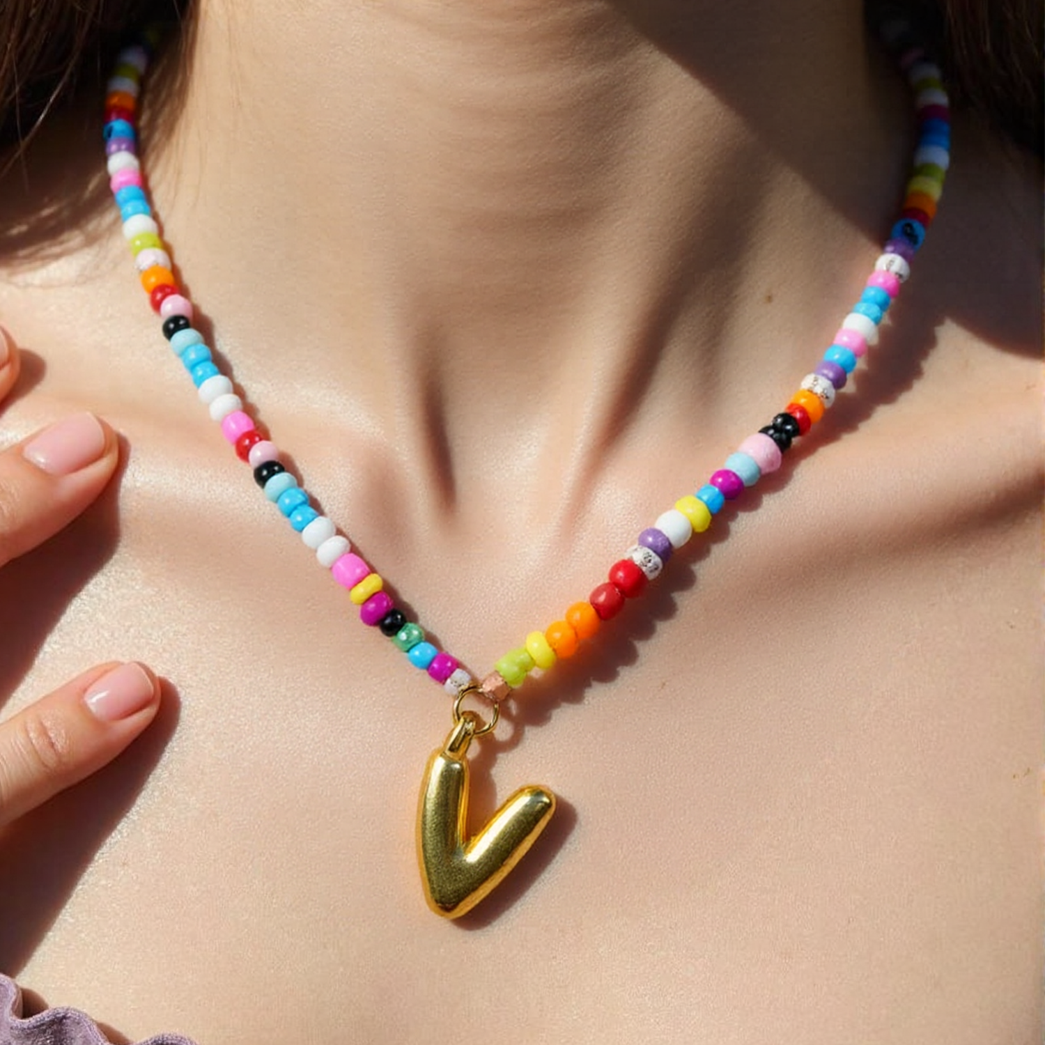 Handmade Boho A-Z Letter Necklace – Colorful Beads, Beach Style