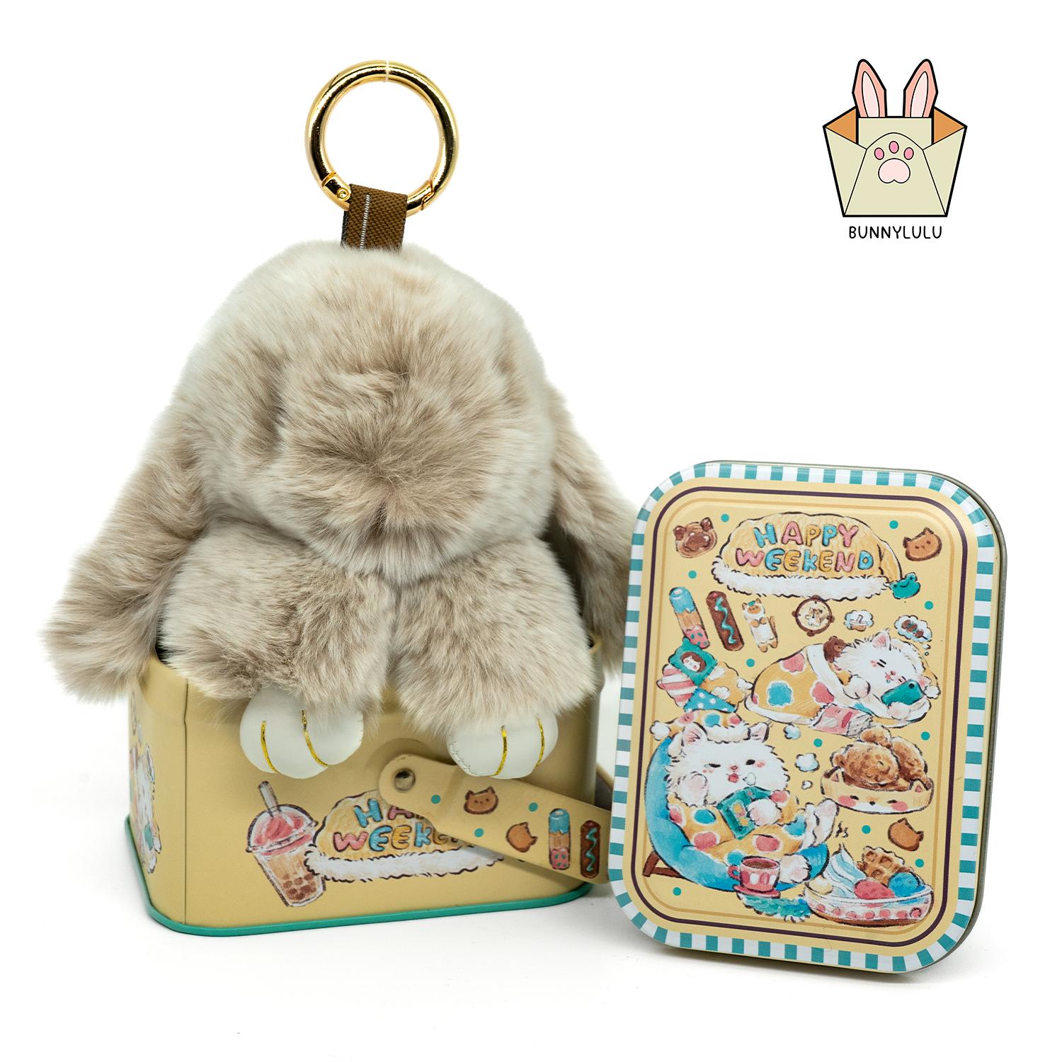 BunnyLulu Original Handmade Plush Bunny Keychain with Metal Tin Box, Gift Options for Birthday Easter