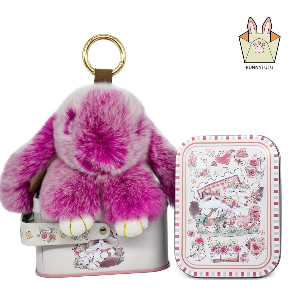 BunnyLulu Original Handmade Plush Bunny Keychain with Metal Tin Box, Gift Options for Birthday Easter