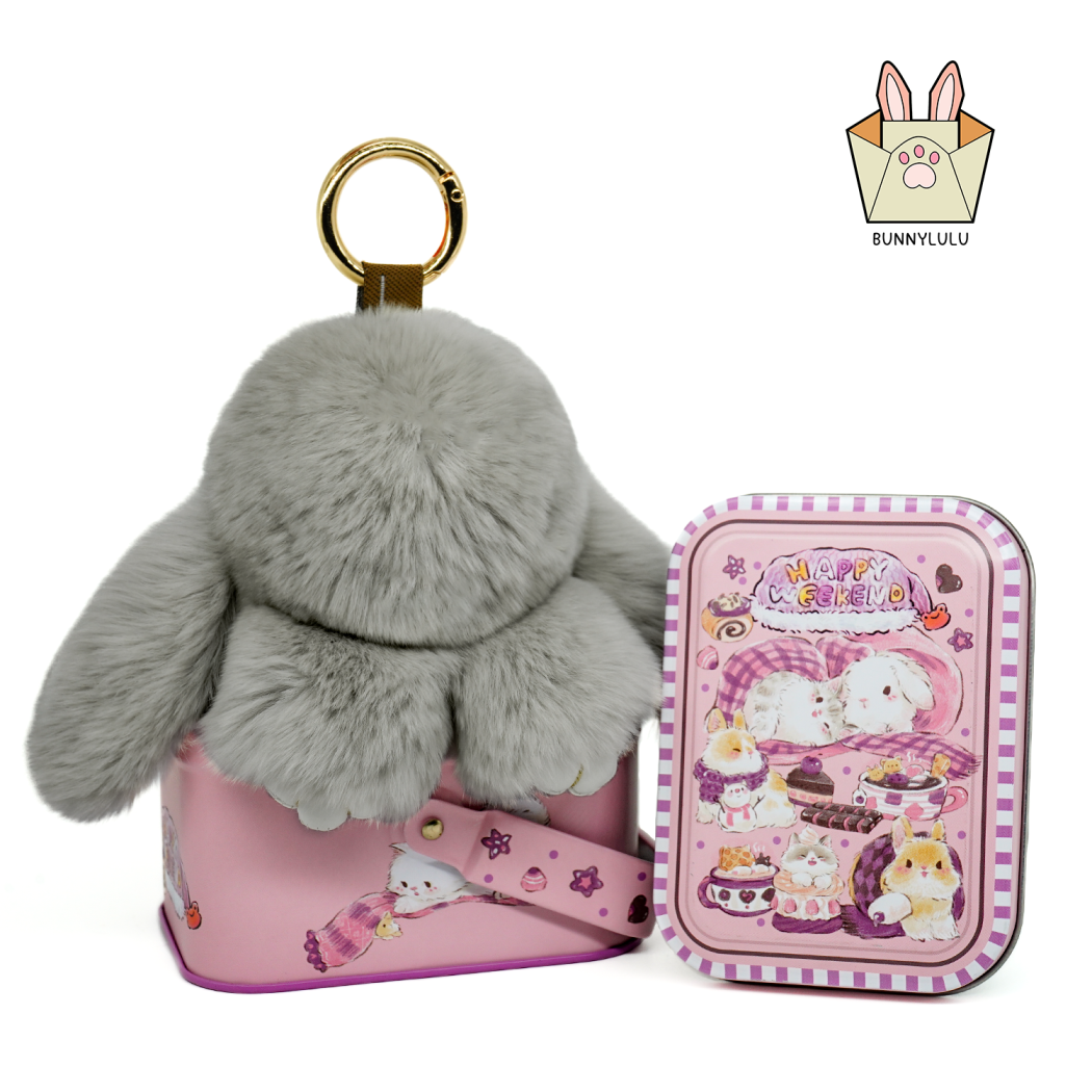 BunnyLulu Original Handmade Plush Bunny Keychain with Metal Tin Box, Gift Options for Birthday Easter