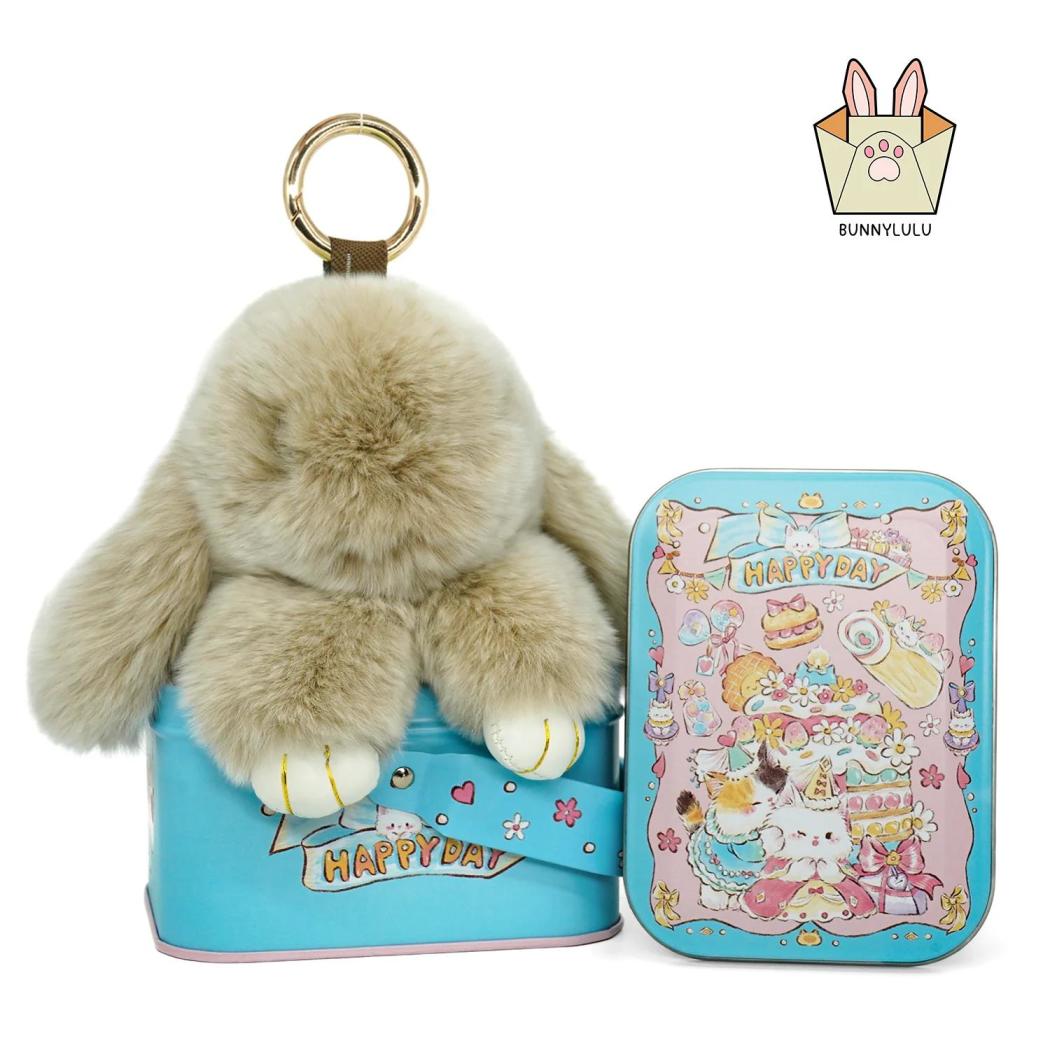 BunnyLulu Original Handmade Plush Bunny Keychain with Metal Tin Box, Gift Options for Birthday Easter