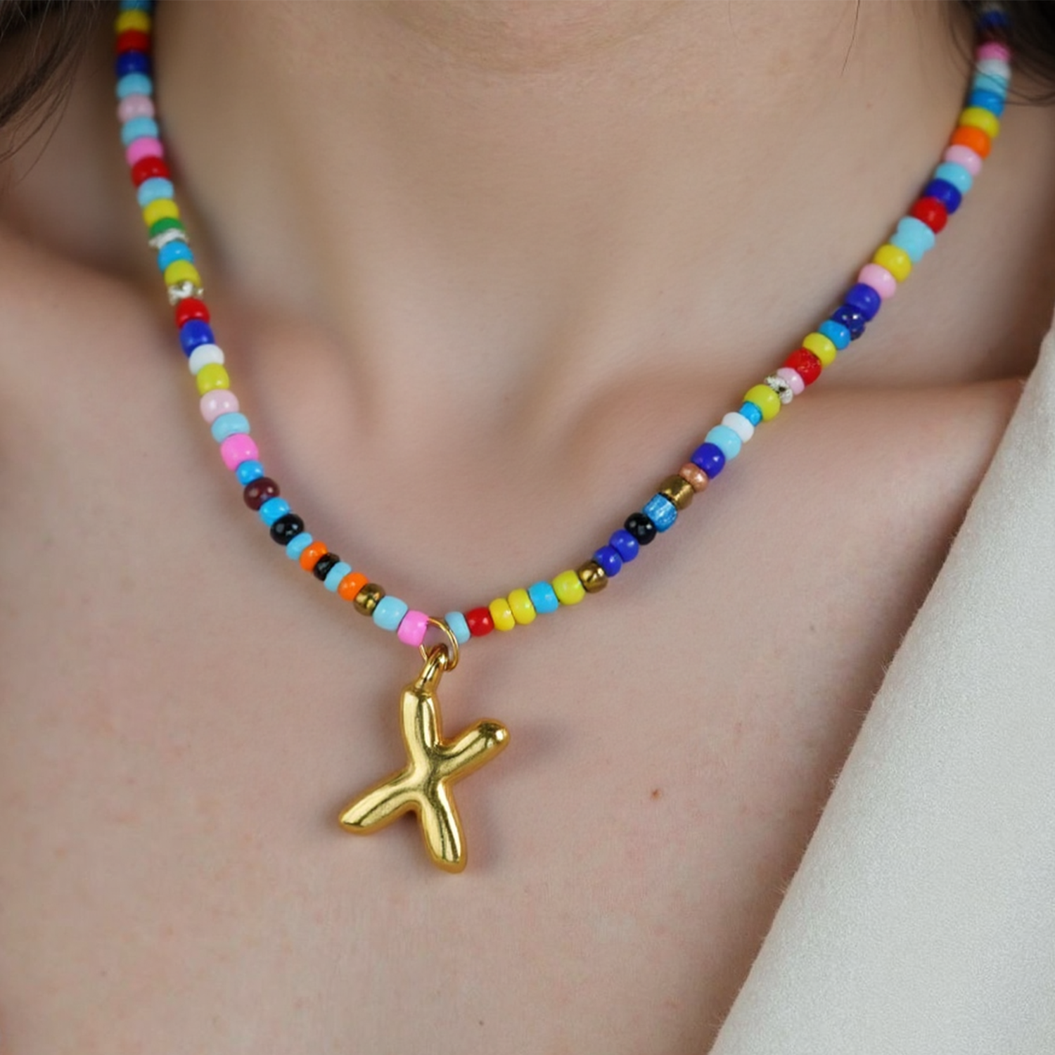 Handmade Boho A-Z Letter Necklace – Colorful Beads, Beach Style