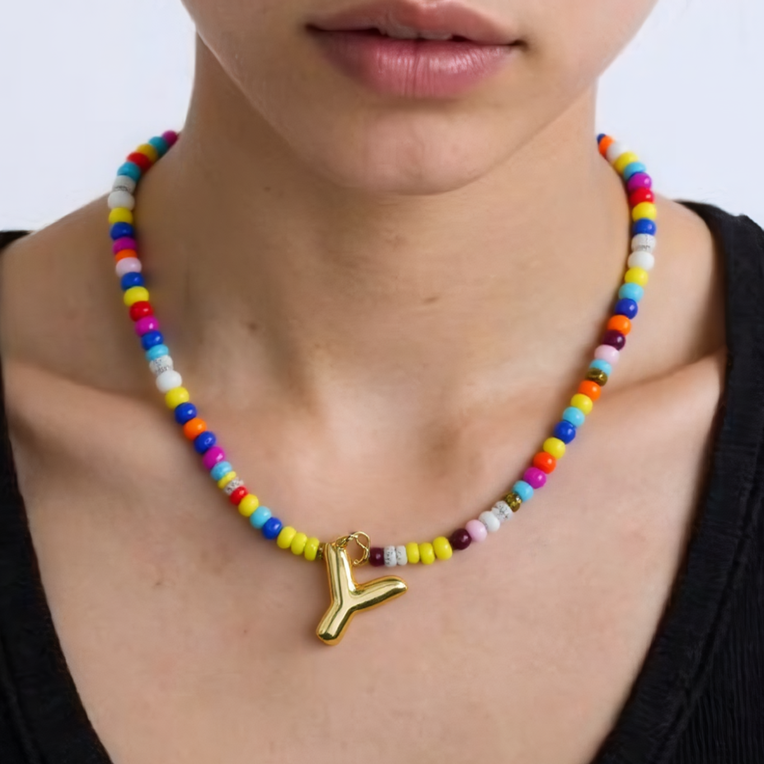 Handmade Boho A-Z Letter Necklace – Colorful Beads, Beach Style