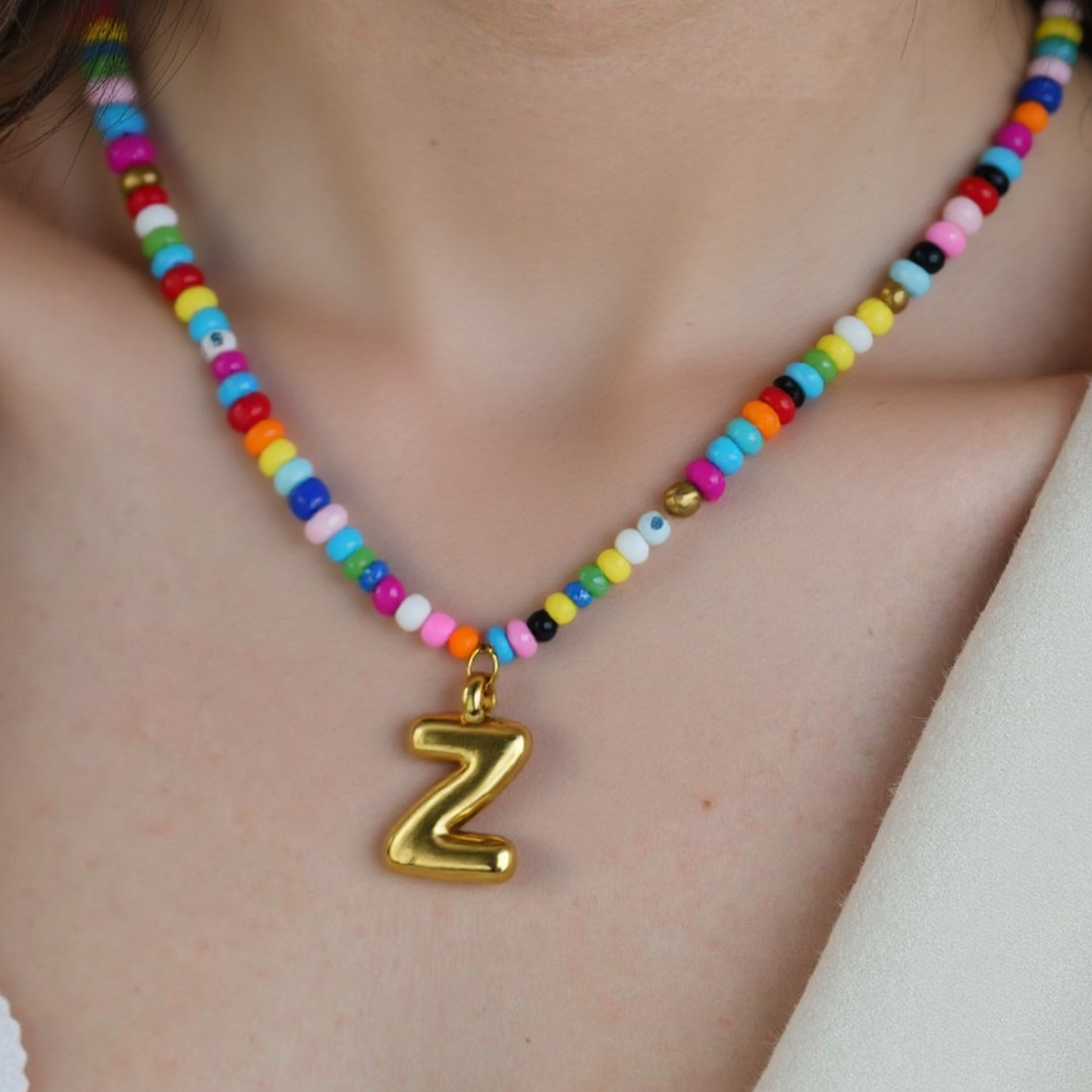 Handmade Boho A-Z Letter Necklace – Colorful Beads, Beach Style