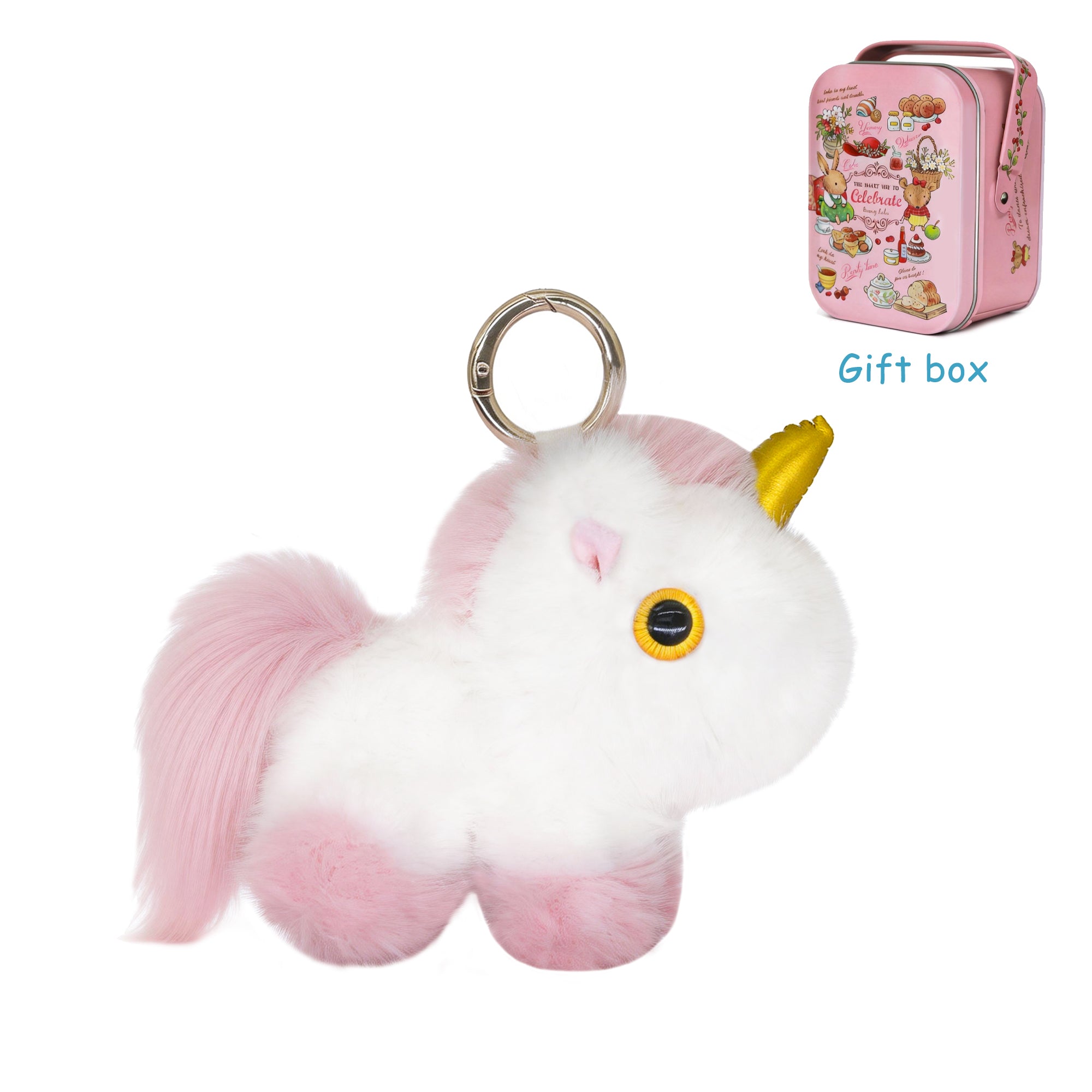 Bunnylulu original 100% Vegan Unicorn Plush Keychain with Designed Tin