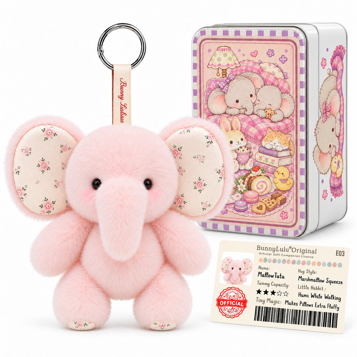 BunnyLulu Original Soft Chubby Elephant TuTu with Bigger Metal Tin, Movable Arms & Legs,Exclusive Design