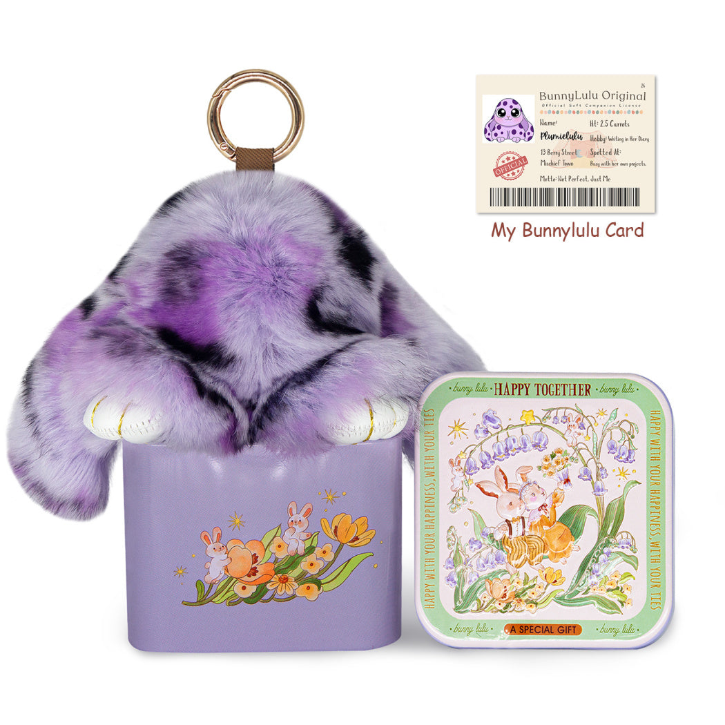 BunnyLulu Original Handmade Spotted Mini-Bunny Keychain with Gift Box Birthday Easter Gift Idea