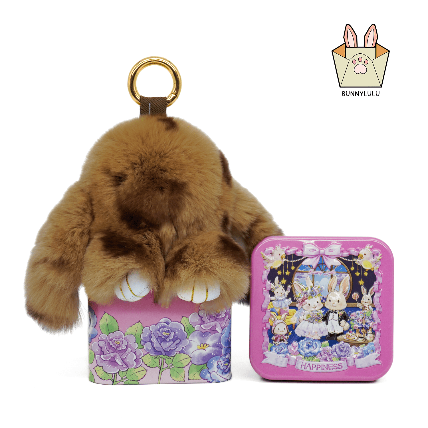BunnyLulu Handmade Spotted Mini-Bunny Keychain with Customized Gift Tin Box - BunnyLulu