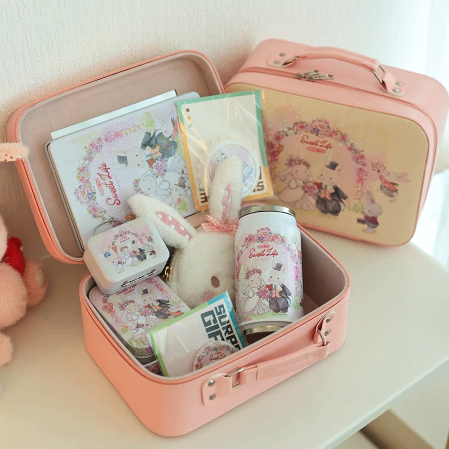 BunnyLulu™ XL Bunny Plush Toy Gift with Designed Makeup box, 13 inches