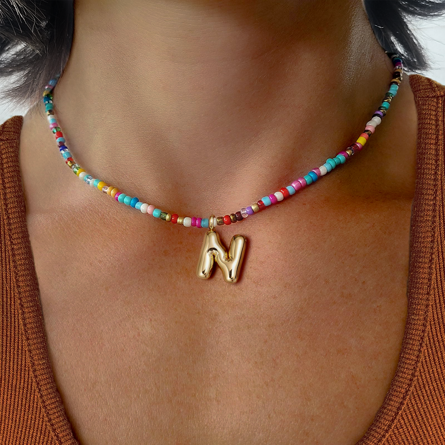 Handmade Boho A-Z Letter Necklace – Colorful Beads, Beach Style