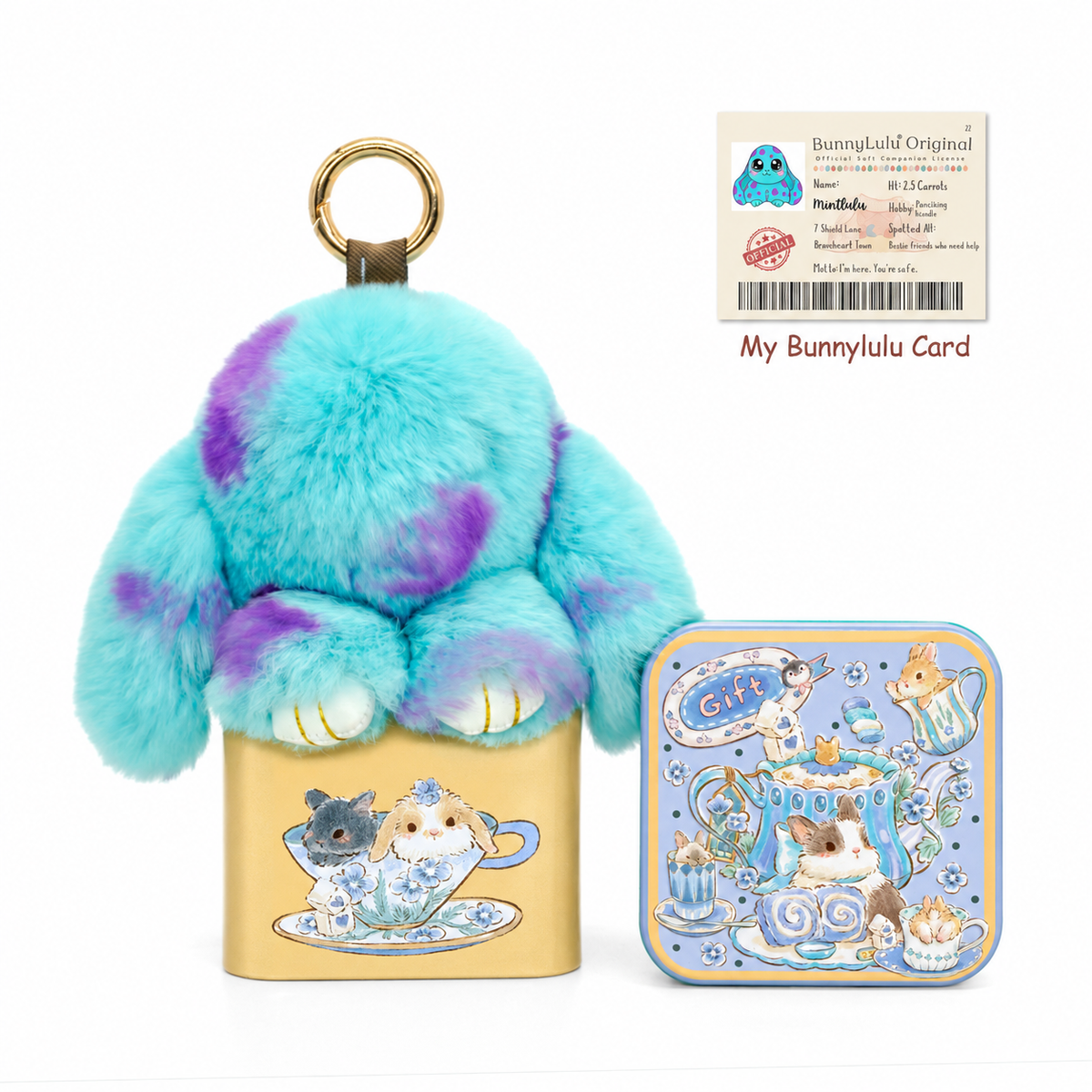 BunnyLulu Original Handmade Spotted Mini-Bunny Keychain with Collector's Tin