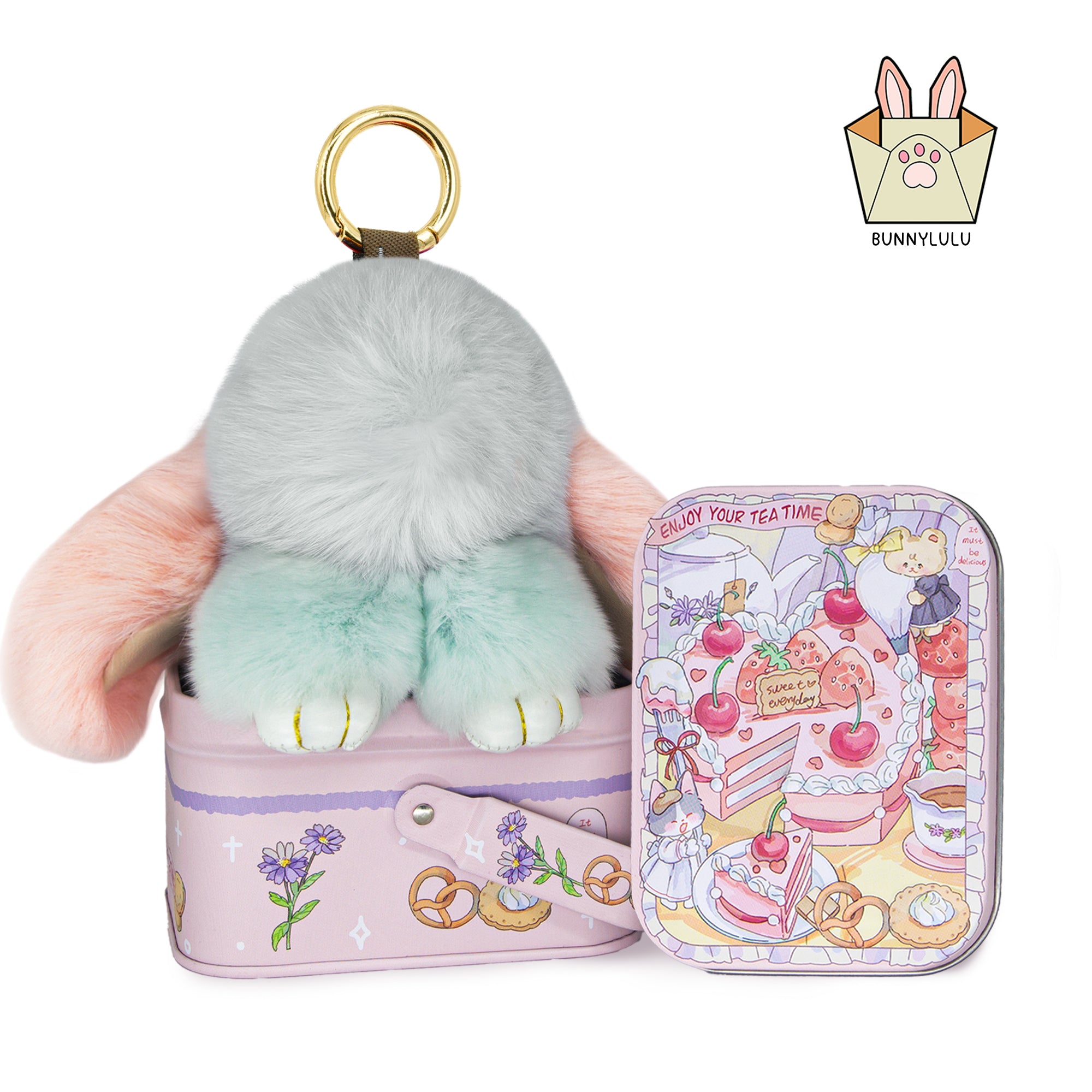 BunnyLulu Original Handmade Plush Bunny Keychain with Metal Tin Box, Gift Options for Birthday Easter