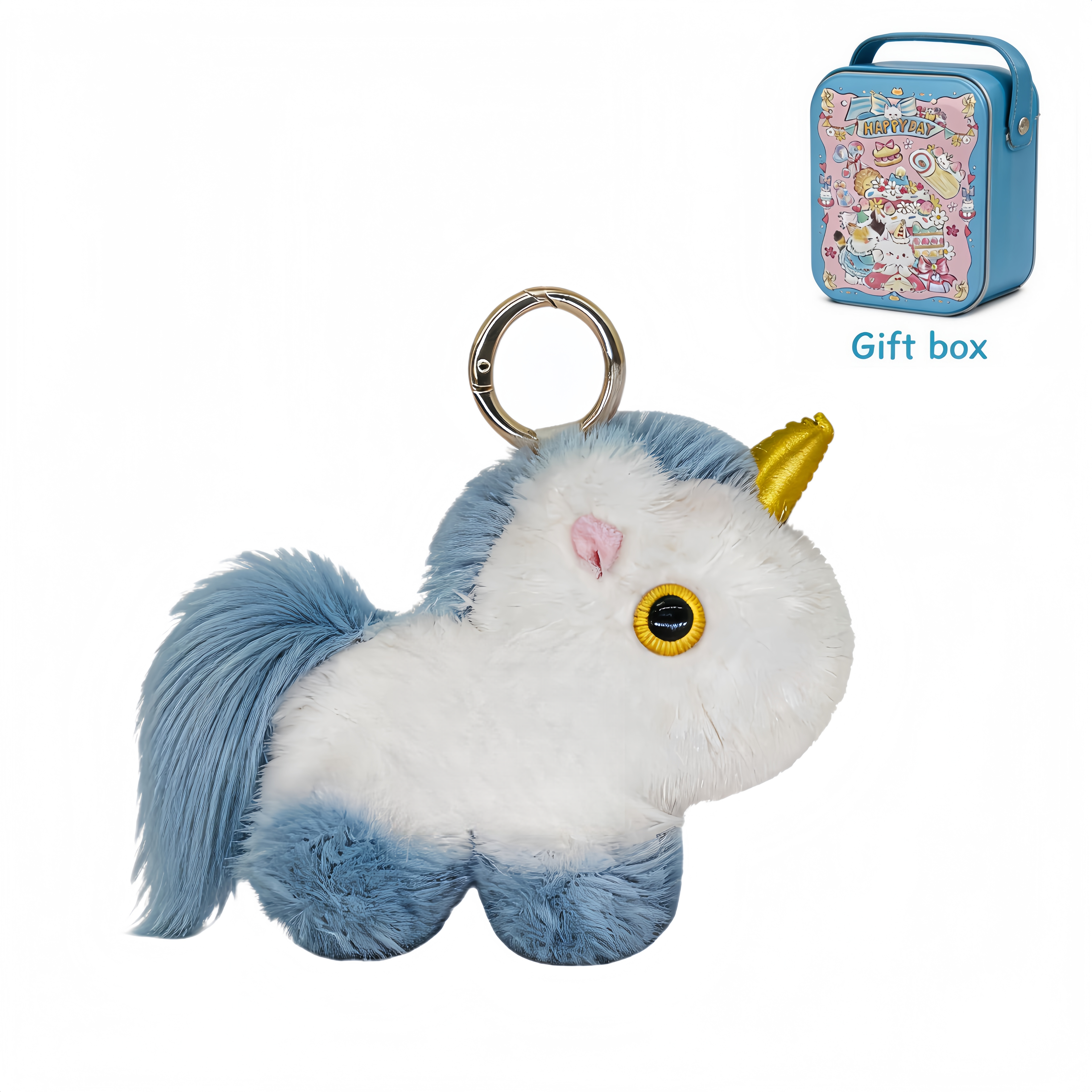 Bunnylulu original 100% Vegan Unicorn Plush Keychain with Designed Tin
