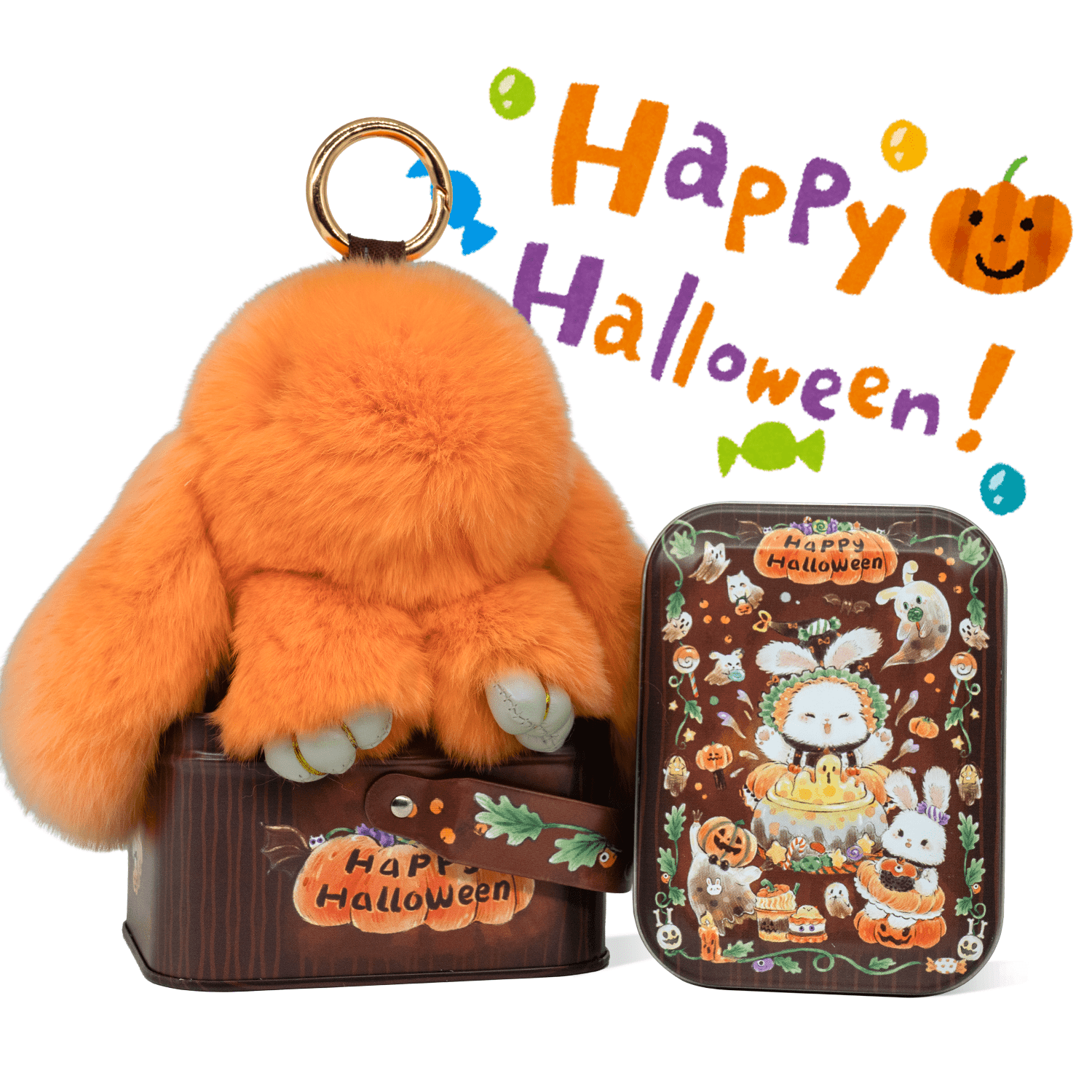 BunnyLulu Handmade Bunny Pompom Keychain with Designed Tin, Multi Colors - BunnyLulu