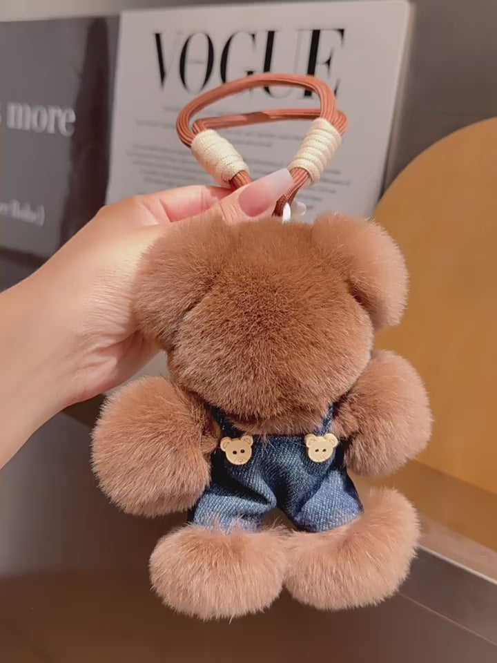 Fluffy Teddy Bear Head Keychain with Gift Tin