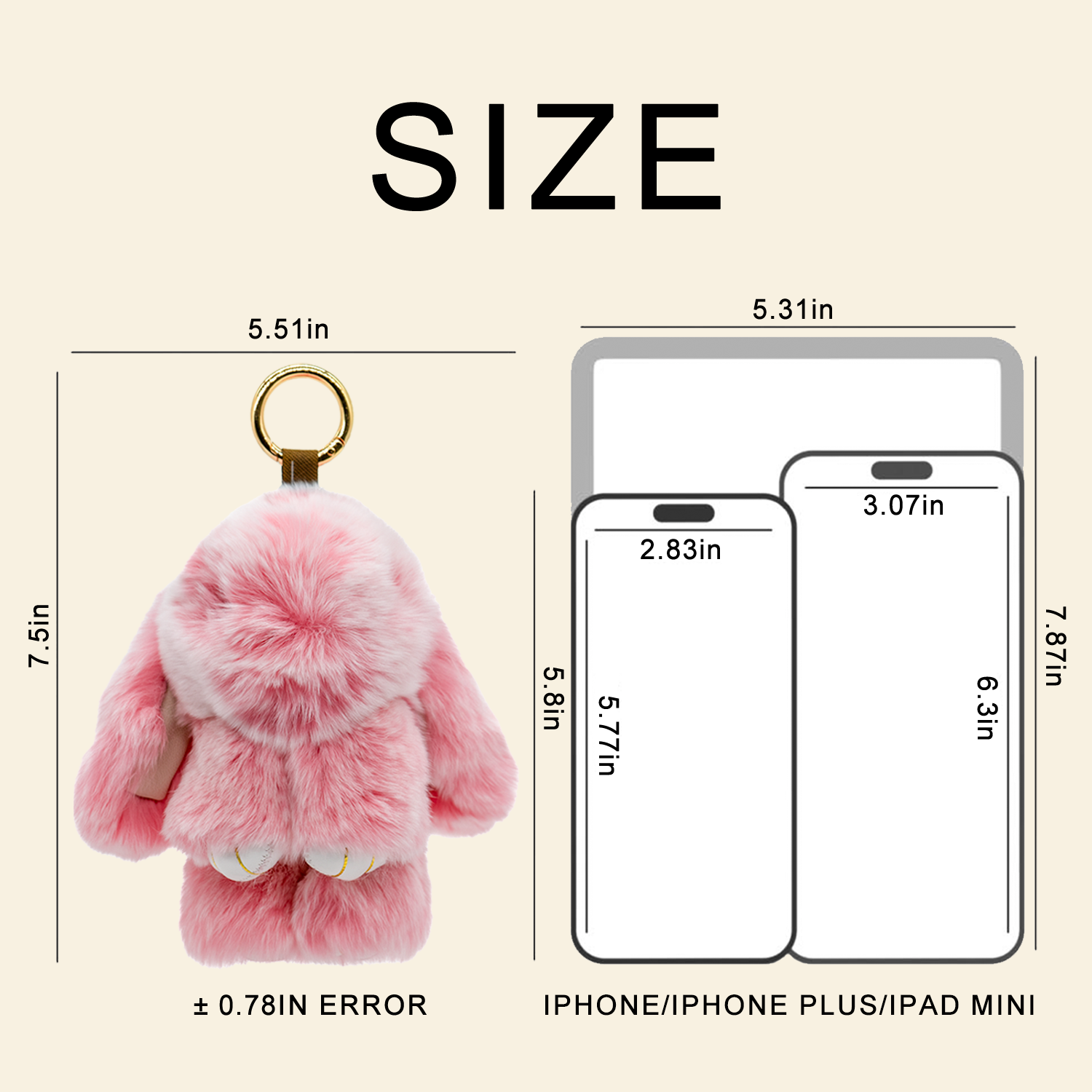 Bunny keychain size guide